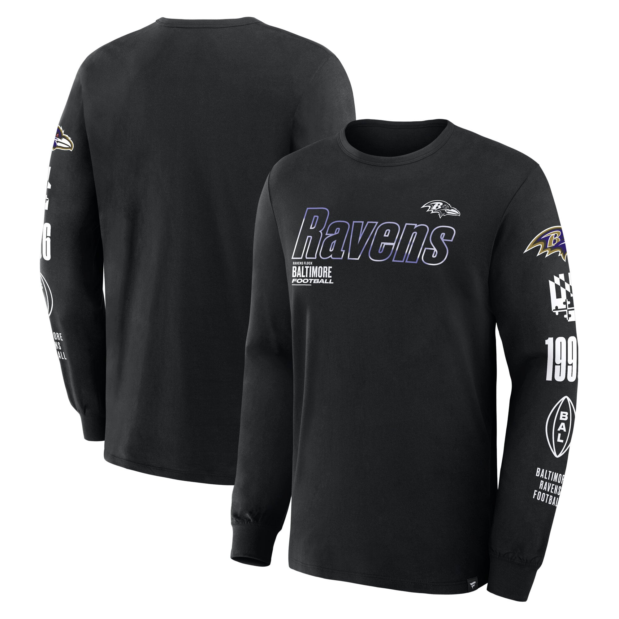 T-shirt à manches longues Fanatics Black Baltimore Ravens Checkdown Pass pour homme