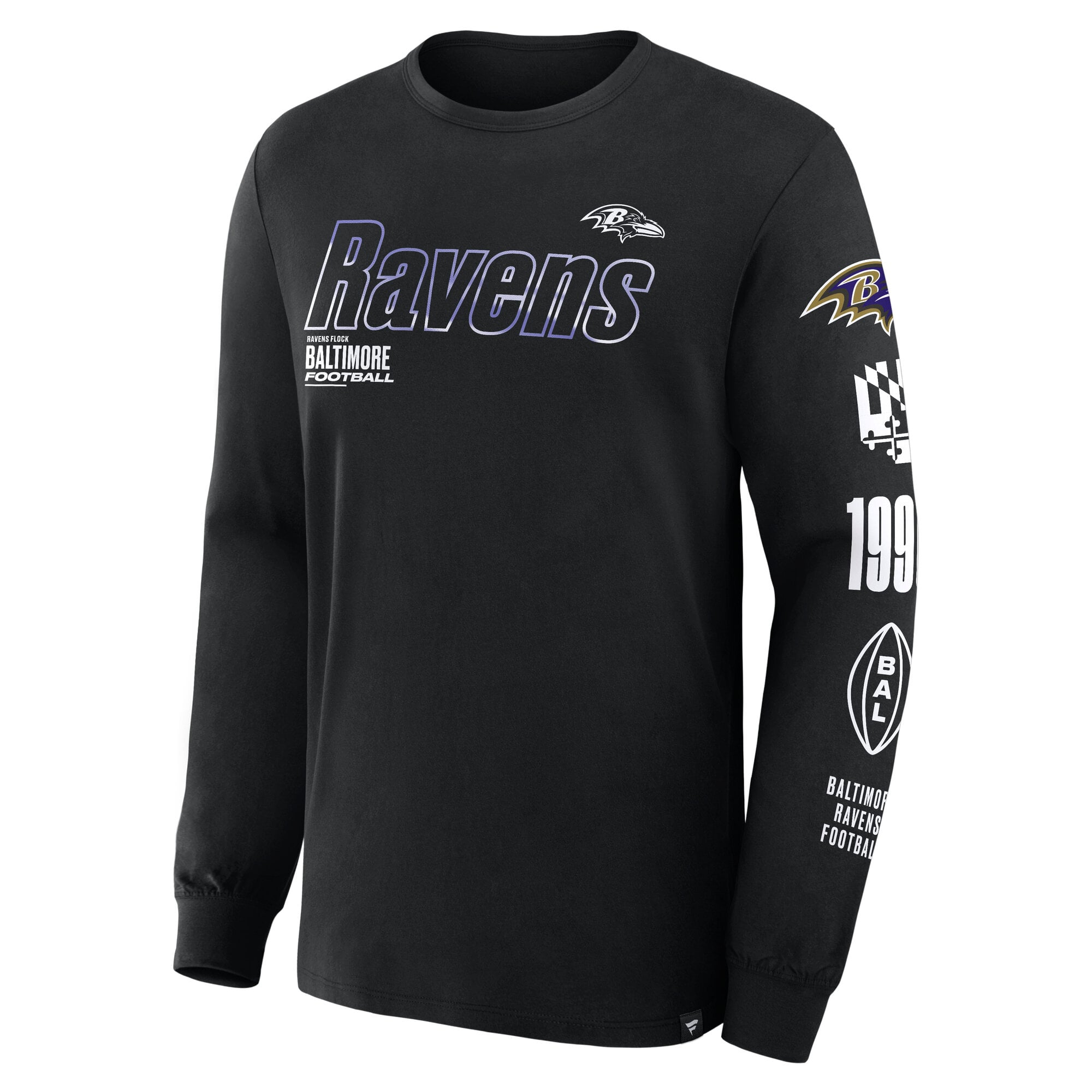 T-shirt à manches longues Fanatics Black Baltimore Ravens Checkdown Pass pour homme