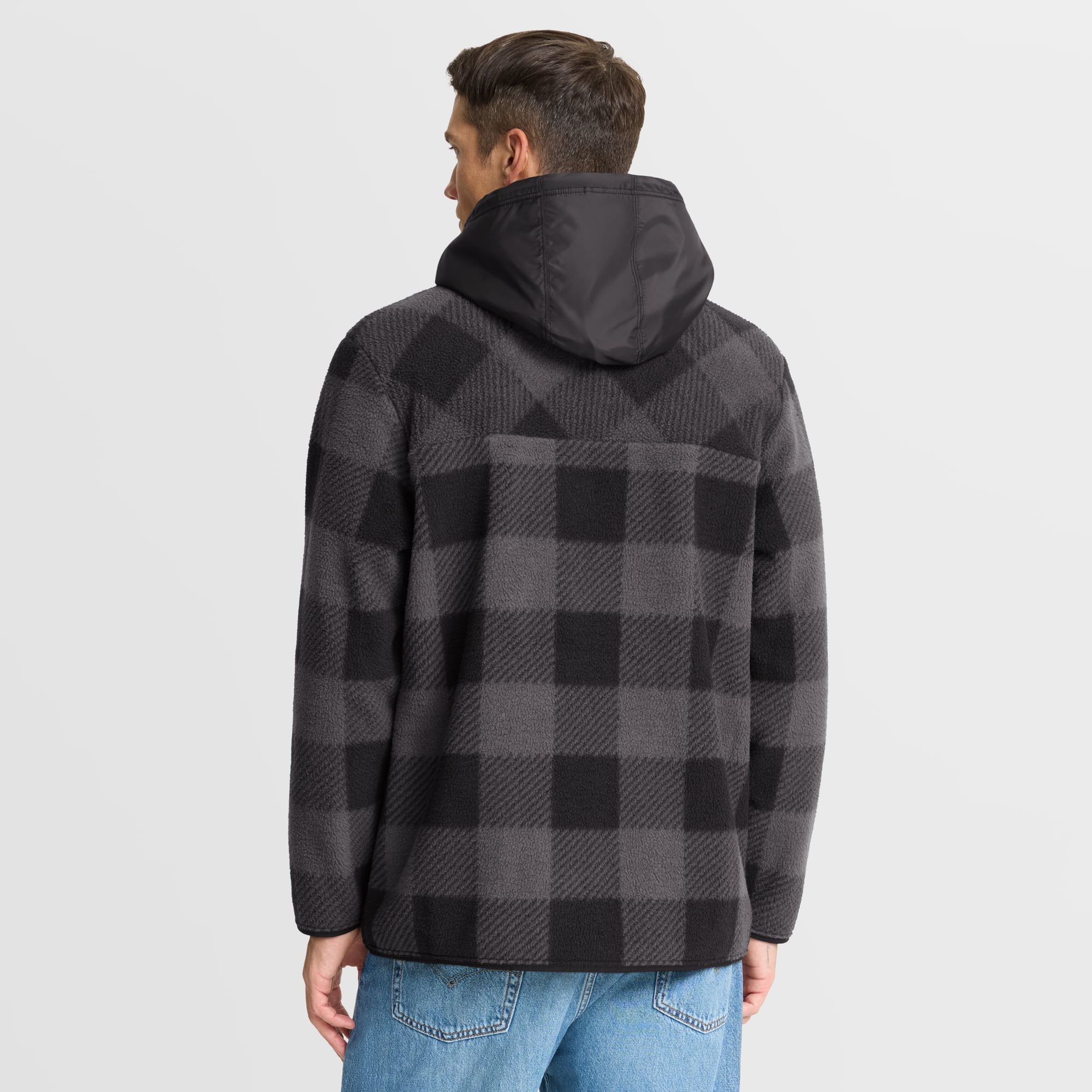 Men's Fanatics Black Baltimore Ravens Oversized Elements Plaid Polar Fleece Quarter-Zip Hoodie