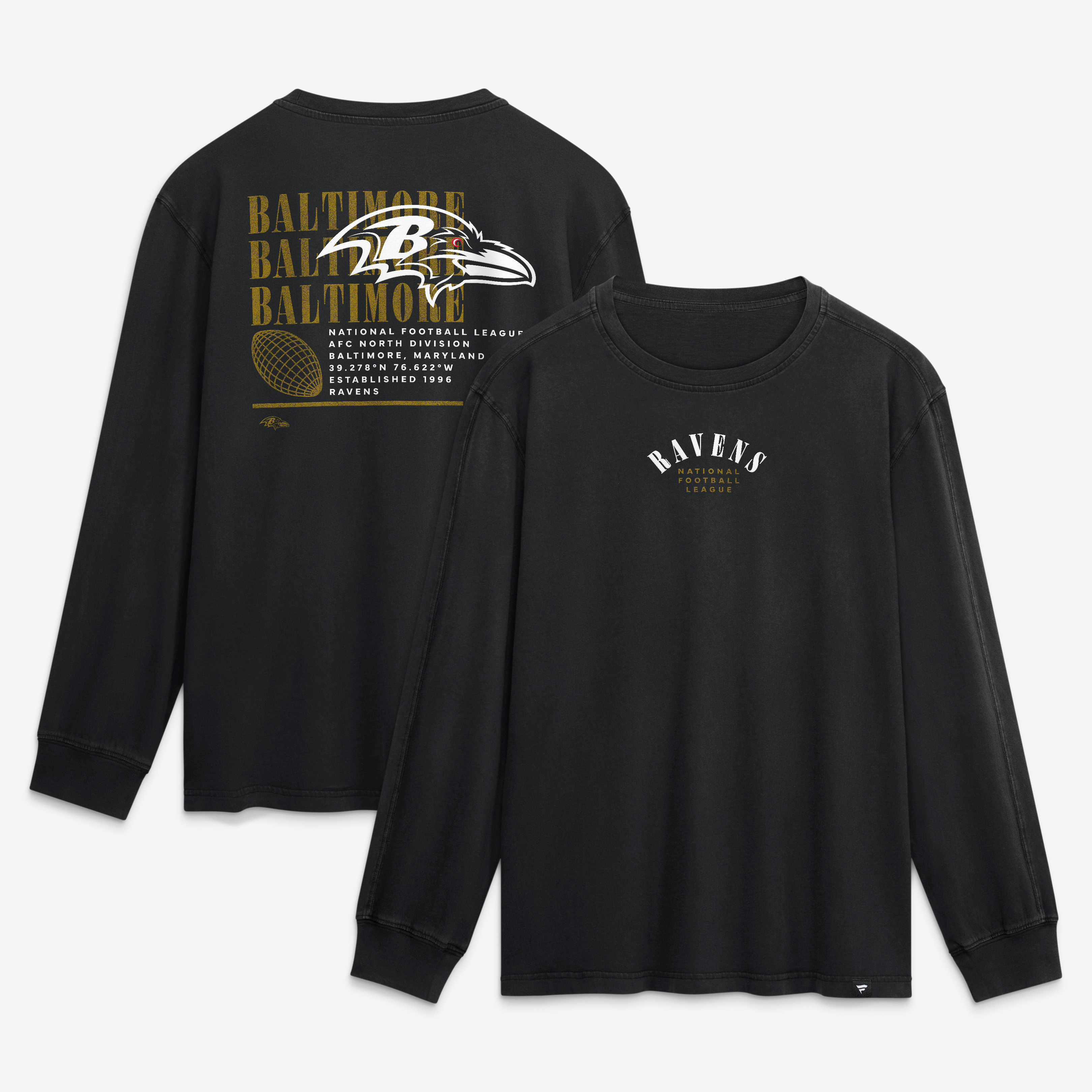 Men's Fanatics Black Baltimore Ravens Relaxed Fullback Drive Long Sleeve Fashion Top