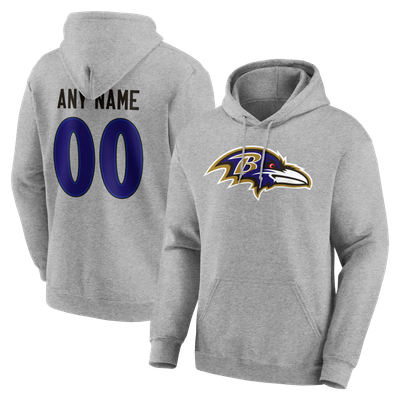 Baltimore Ravens Big & Tall Team Authentic Personalized Name & Number Hoodie - Gray
