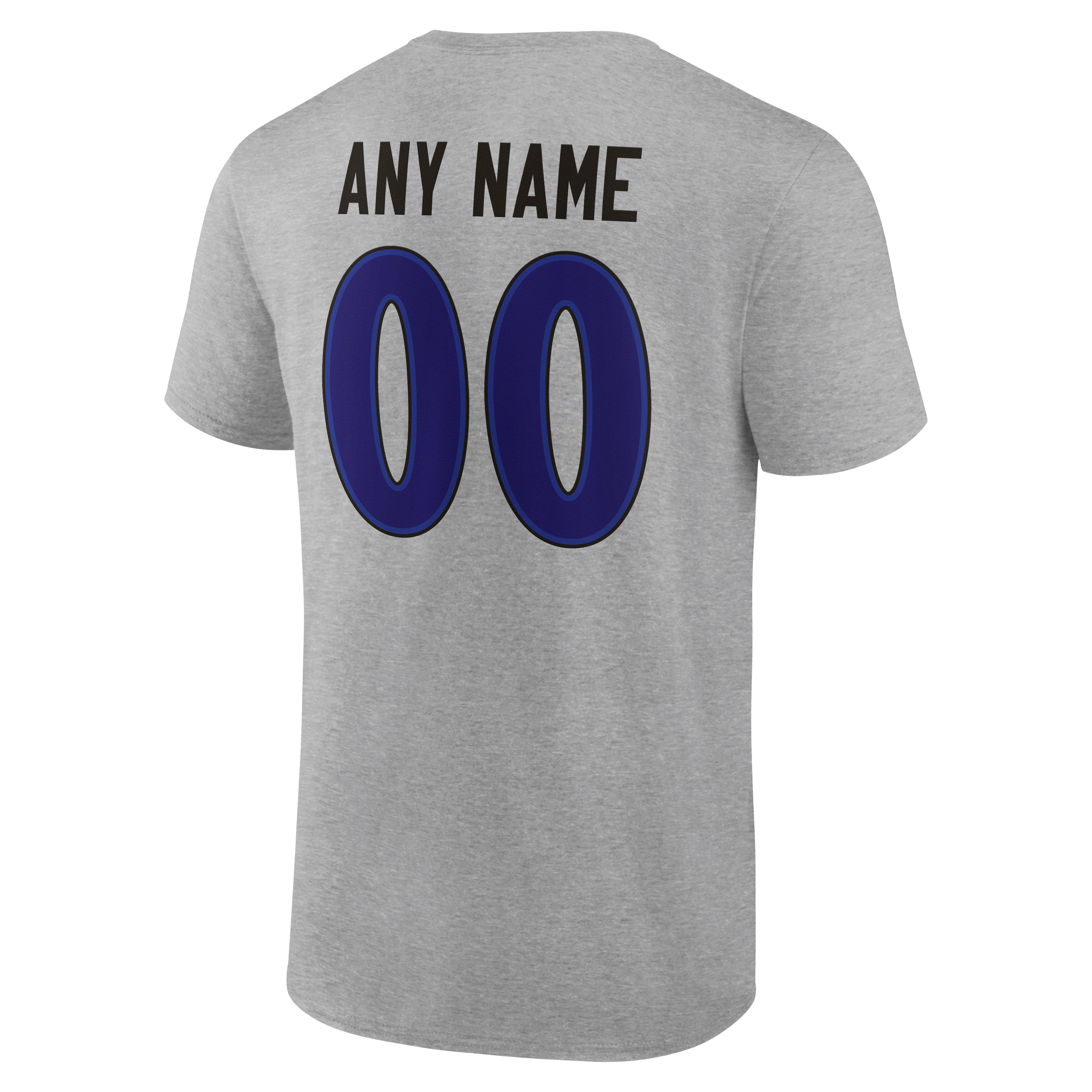 T-shirt gris authentique pour homme des Ravens de Baltimore, personnalisé avec nom et numéro.