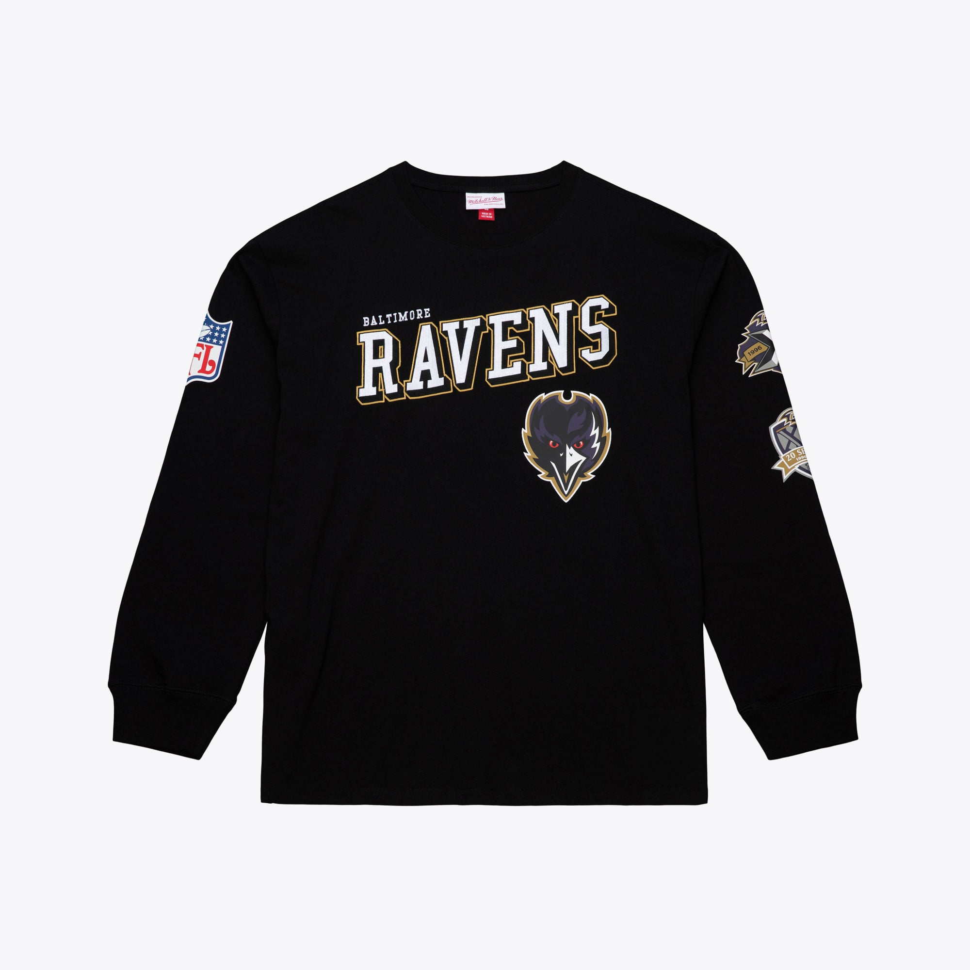 T-shirt à manches longues Mitchell & Ness noir pour homme, Baltimore Ravens, grandes tailles, camp d'entraînement