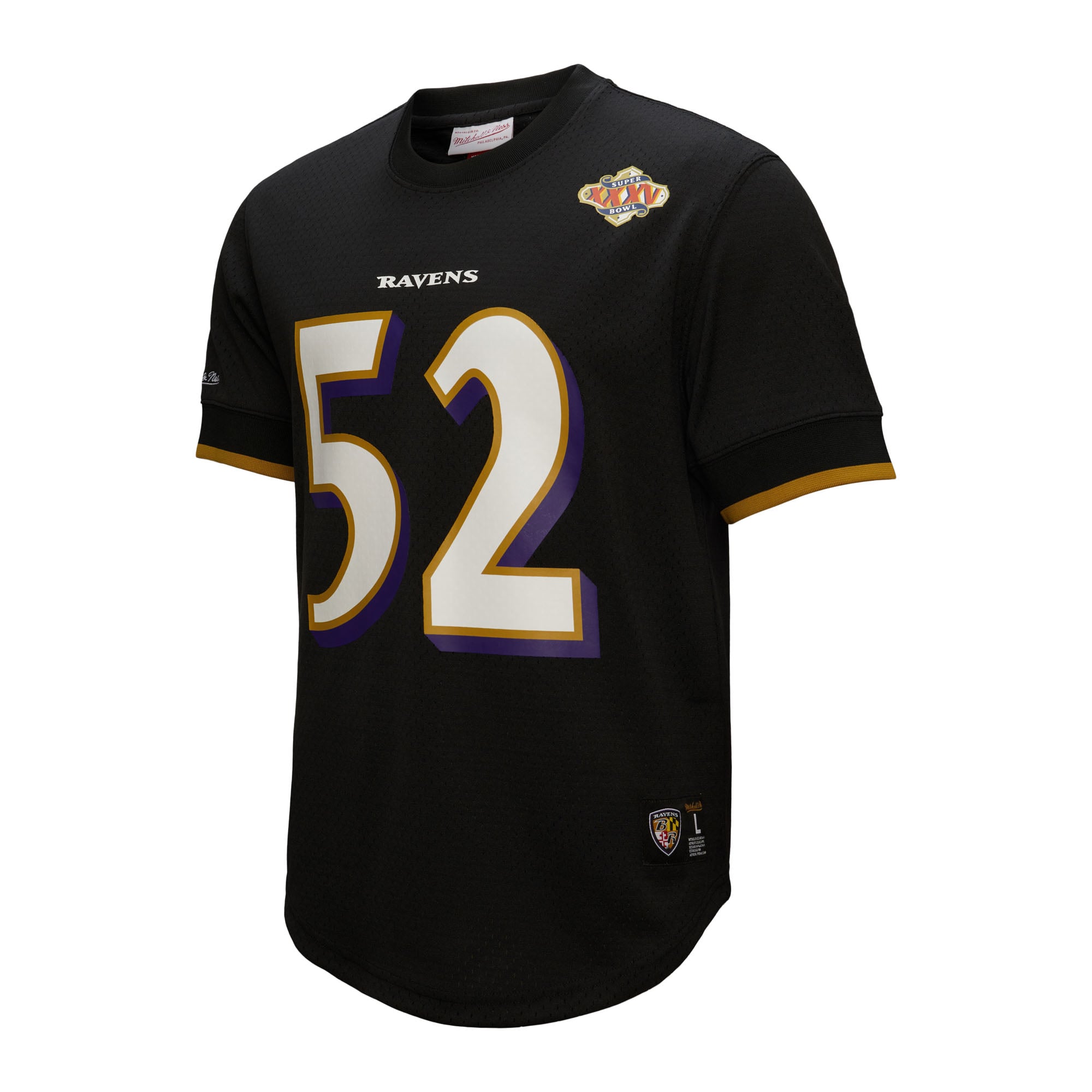 T-shirt en maille Mitchell & Ness pour homme, noir, à l'effigie de Ray Lewis, joueur retraité des Ravens Baltimore.