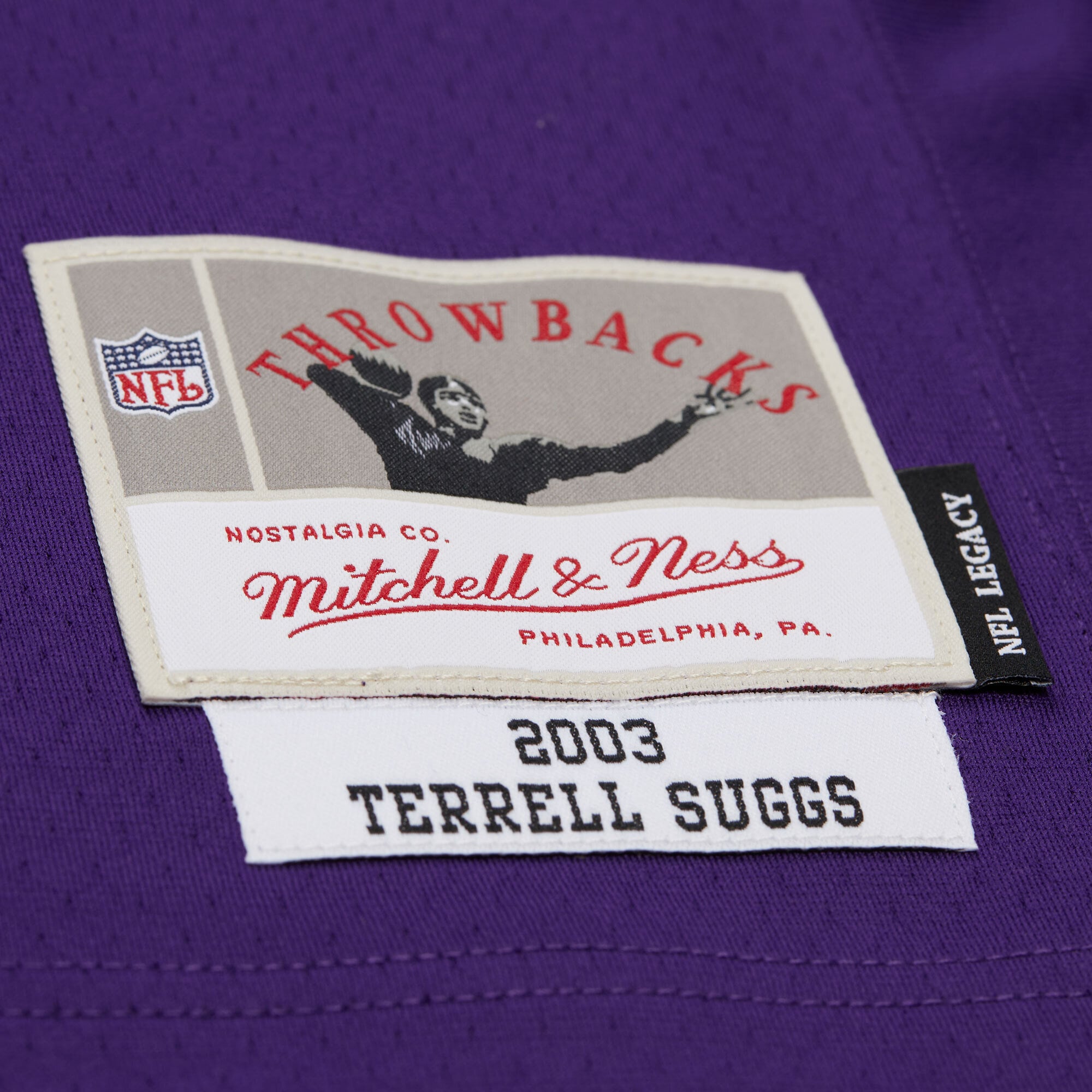 Men's Mitchell & Ness Terrell Suggs Purple Baltimore Ravens 2003 Legacy Replica Jersey