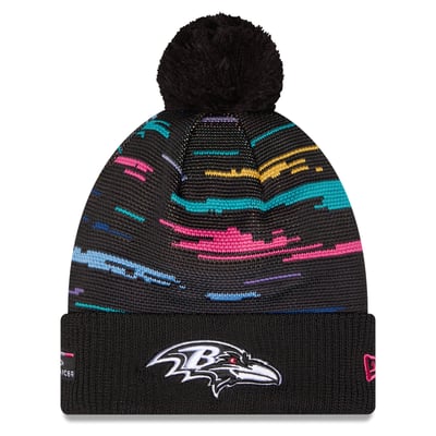 Baltimore Ravens New Era 2026 NFL Crucial Catch Cuffed Knit Hat with Pom - Black