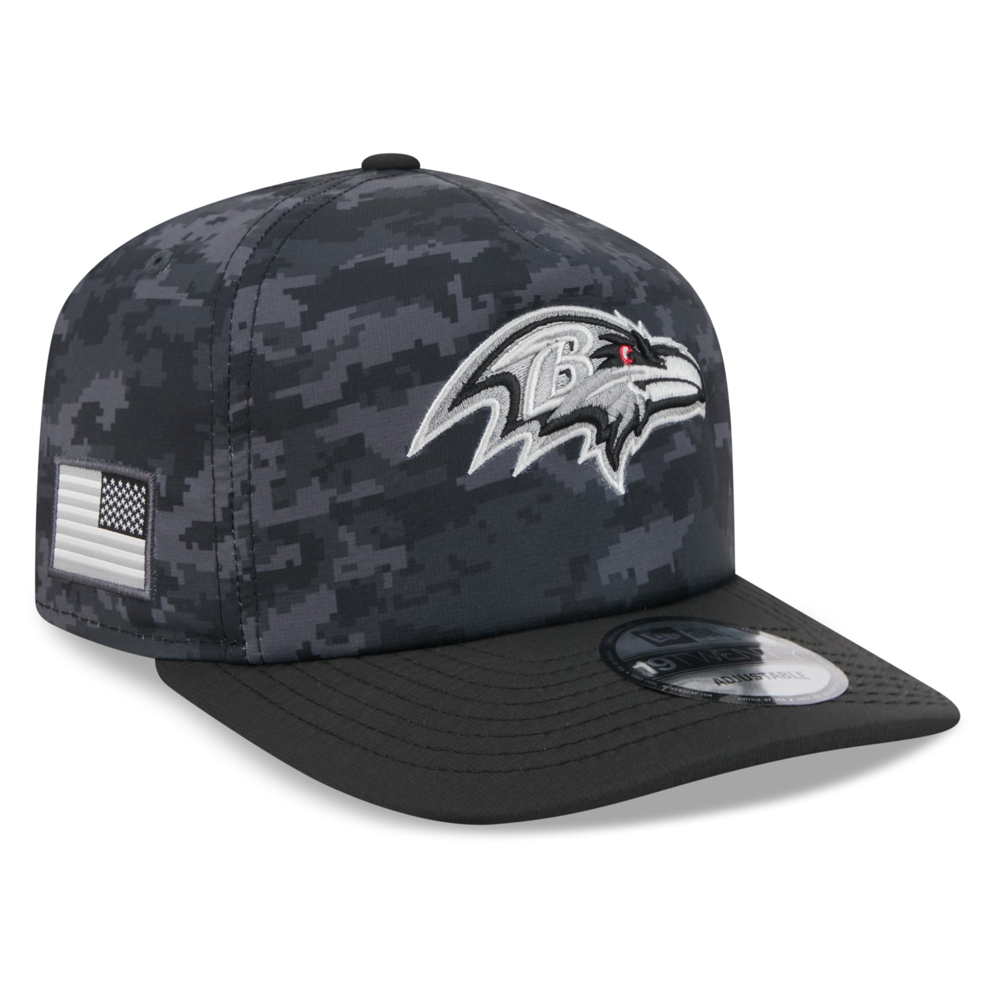 Casquette ajustable New Era noire Baltimore Ravens 2026 Salute To Service 19TWENTY pour homme