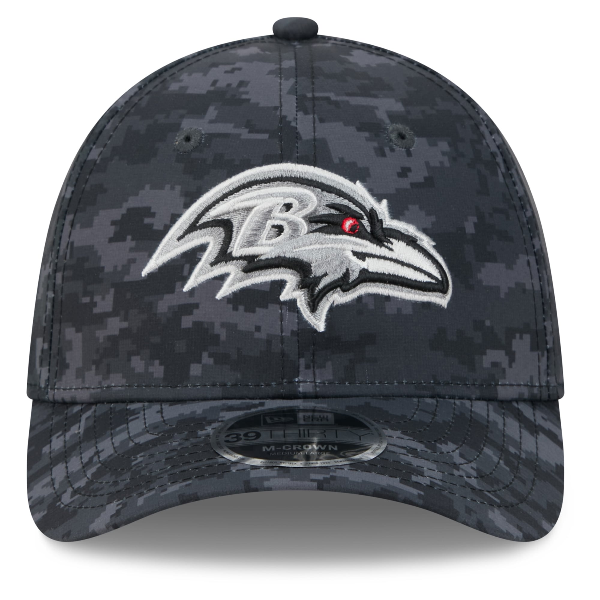Casquette extensible New Era noire Baltimore Ravens 2026 Salute To Service 39THIRTY M-Crown pour homme