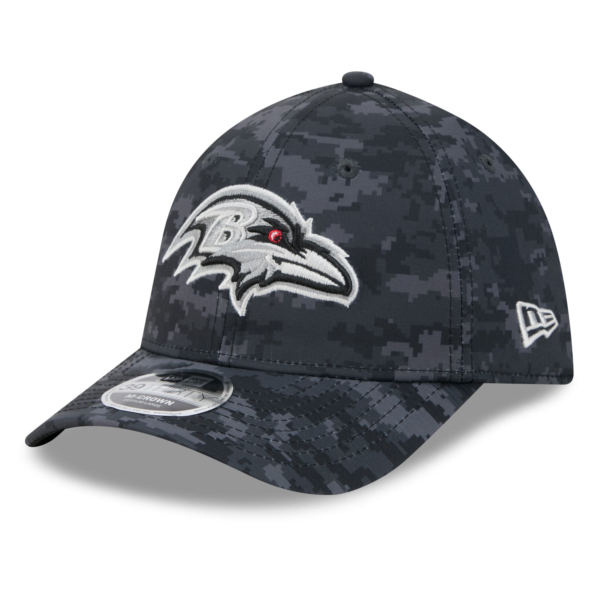 Casquette extensible New Era noire Baltimore Ravens 2026 Salute To Service 39THIRTY M-Crown pour homme