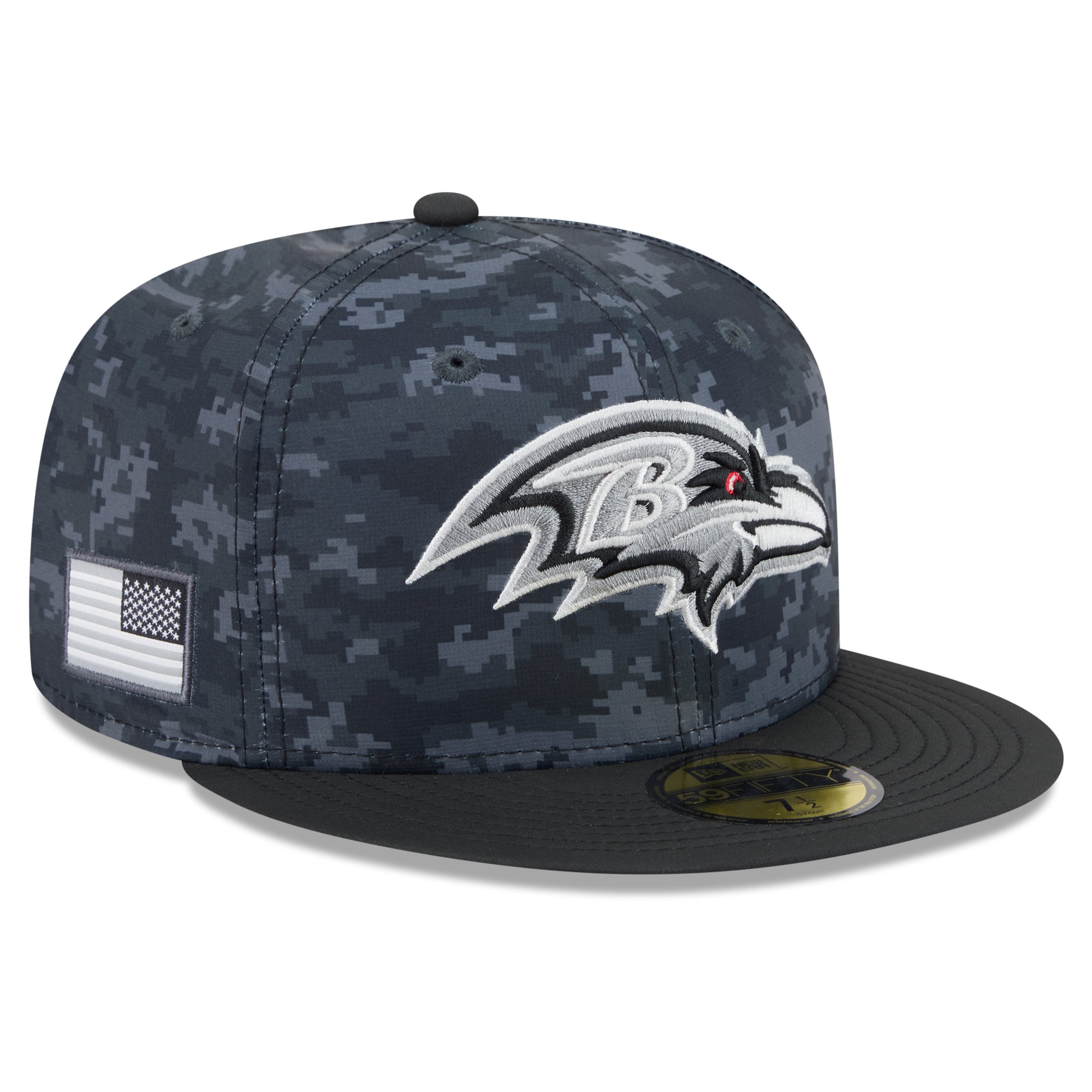Casquette ajustée New Era noire Baltimore Ravens 2026 Salute To Service 59FIFTY pour homme