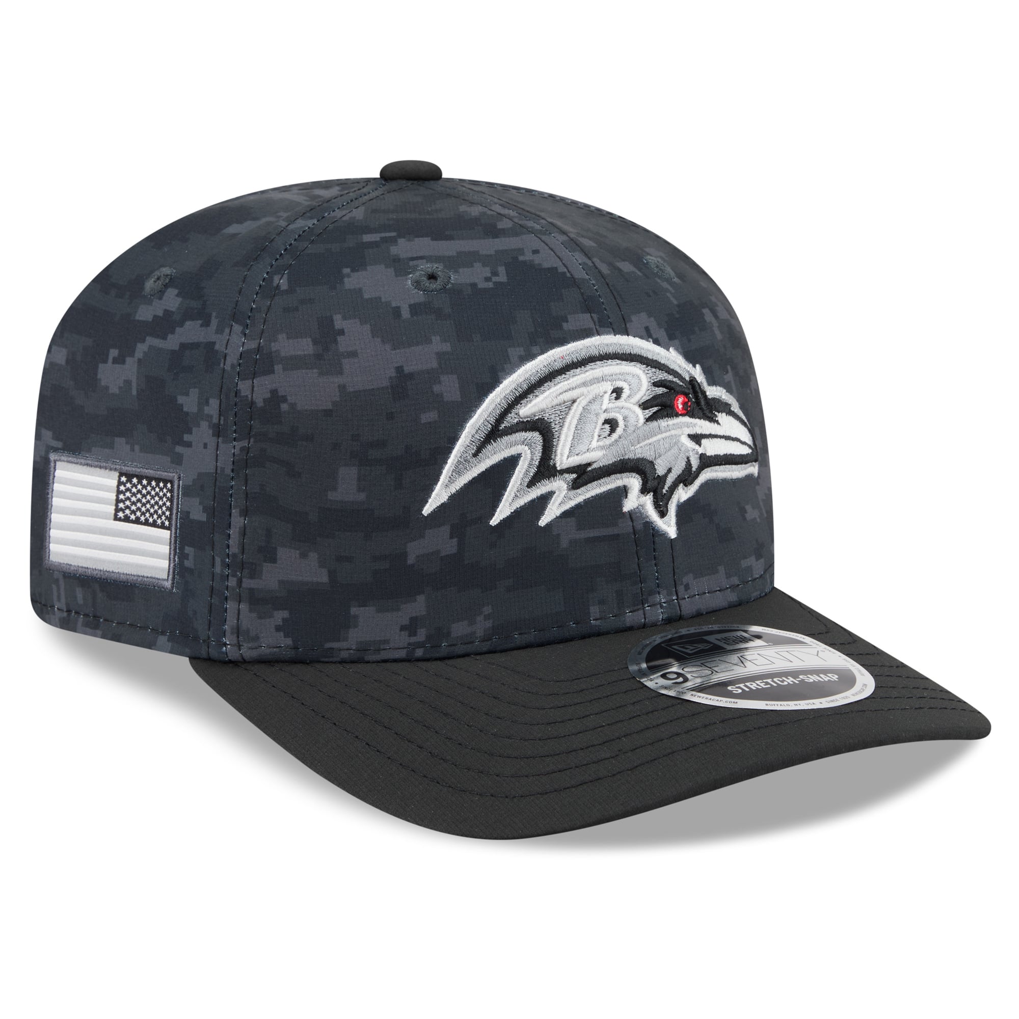 Casquette ajustable New Era noire Baltimore Ravens 2026 Salute To Service 9SEVENTY pour homme