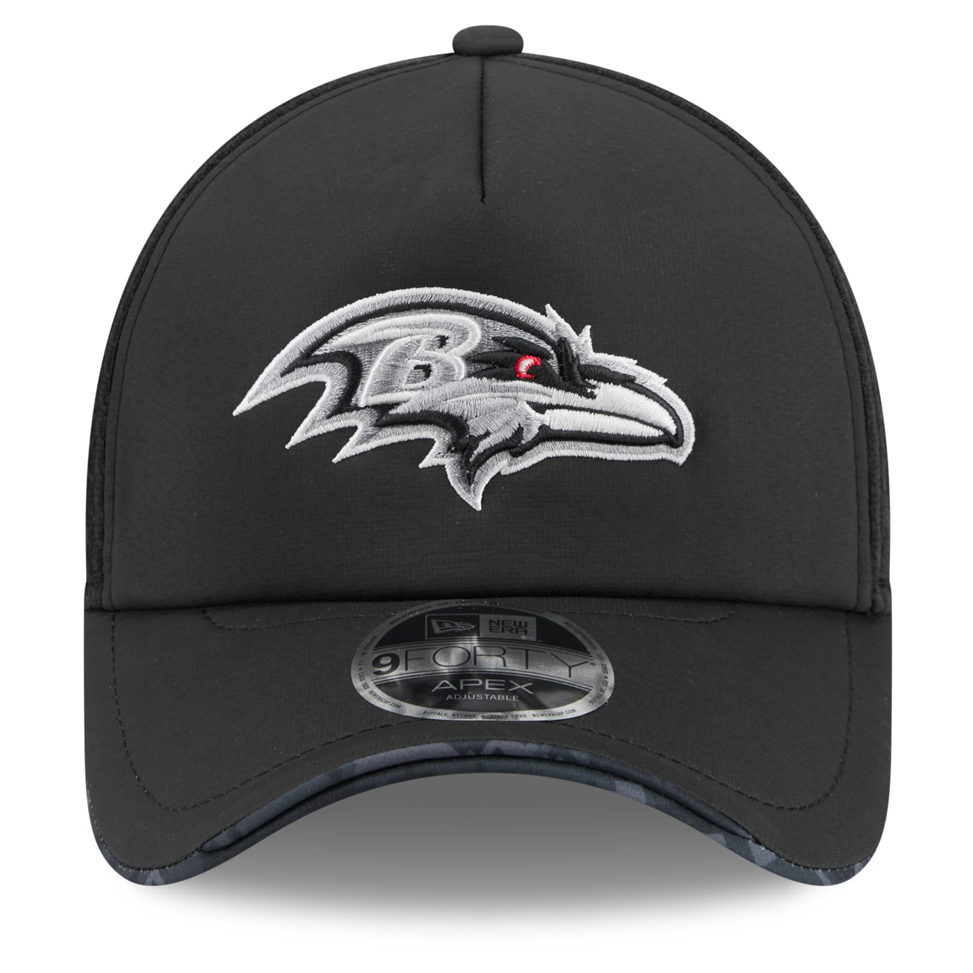 Casquette trucker ajustable New Era Apex 9FORTY noire Baltimore Ravens 2026 Salute To Service pour homme