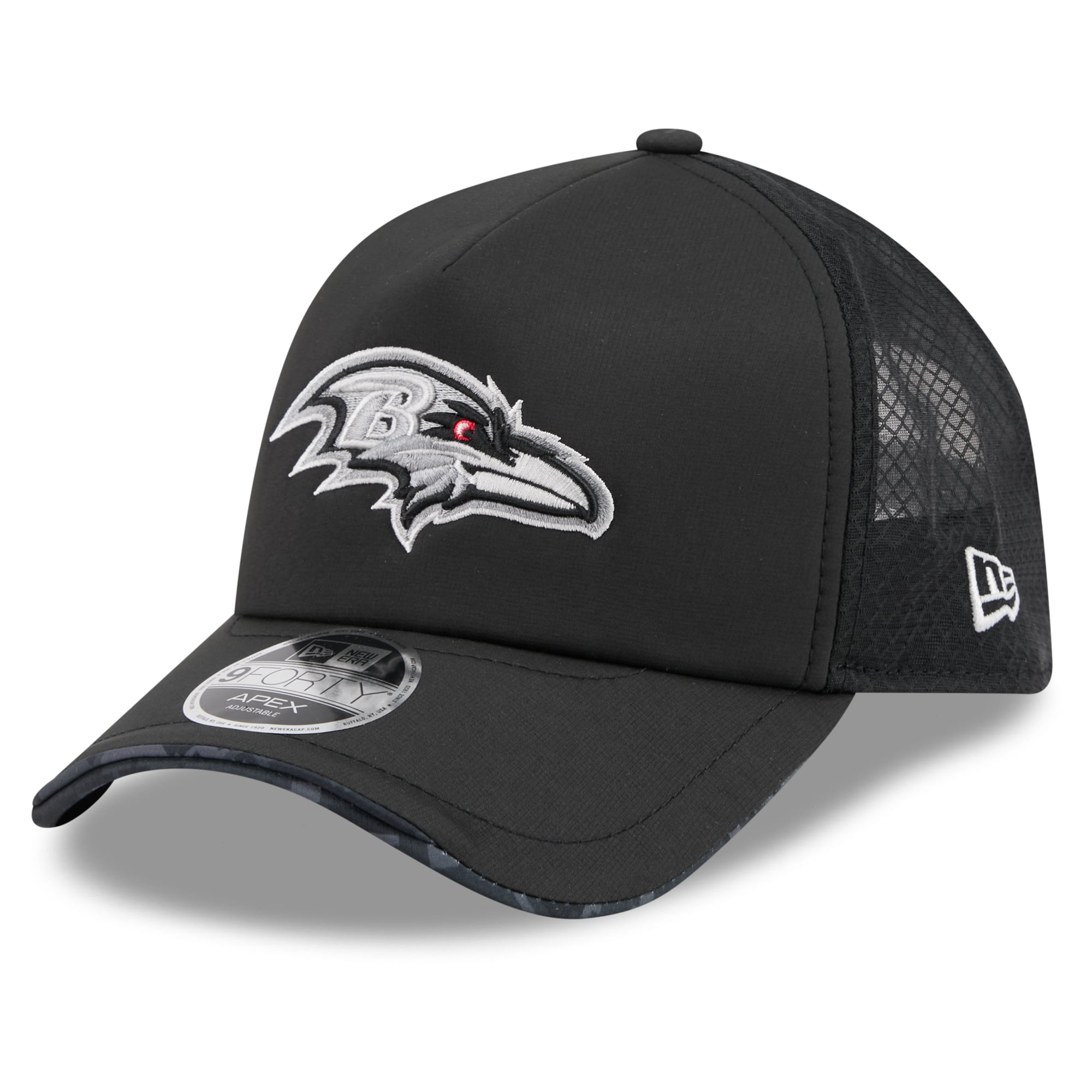 Casquette trucker ajustable New Era Apex 9FORTY noire Baltimore Ravens 2026 Salute To Service pour homme