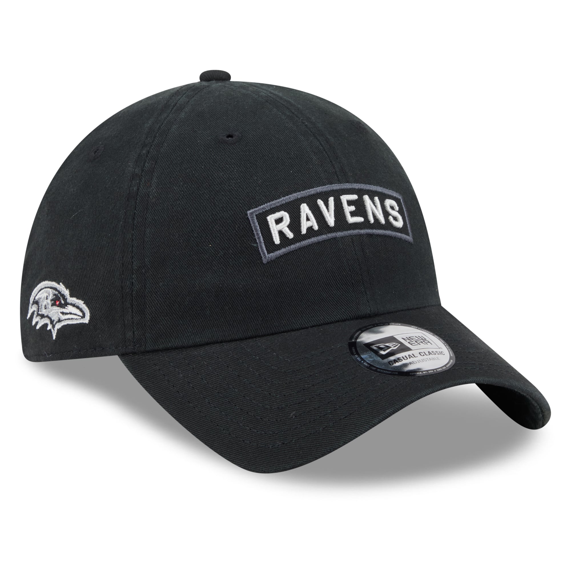Casquette New Era noire pour homme Baltimore Ravens 2026 Salute To Service, style classique décontracté et ajustable