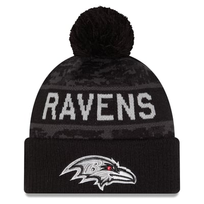 Baltimore Ravens New Era 2026 Salute To Service Cuffed Knit Hat with Pom - Black