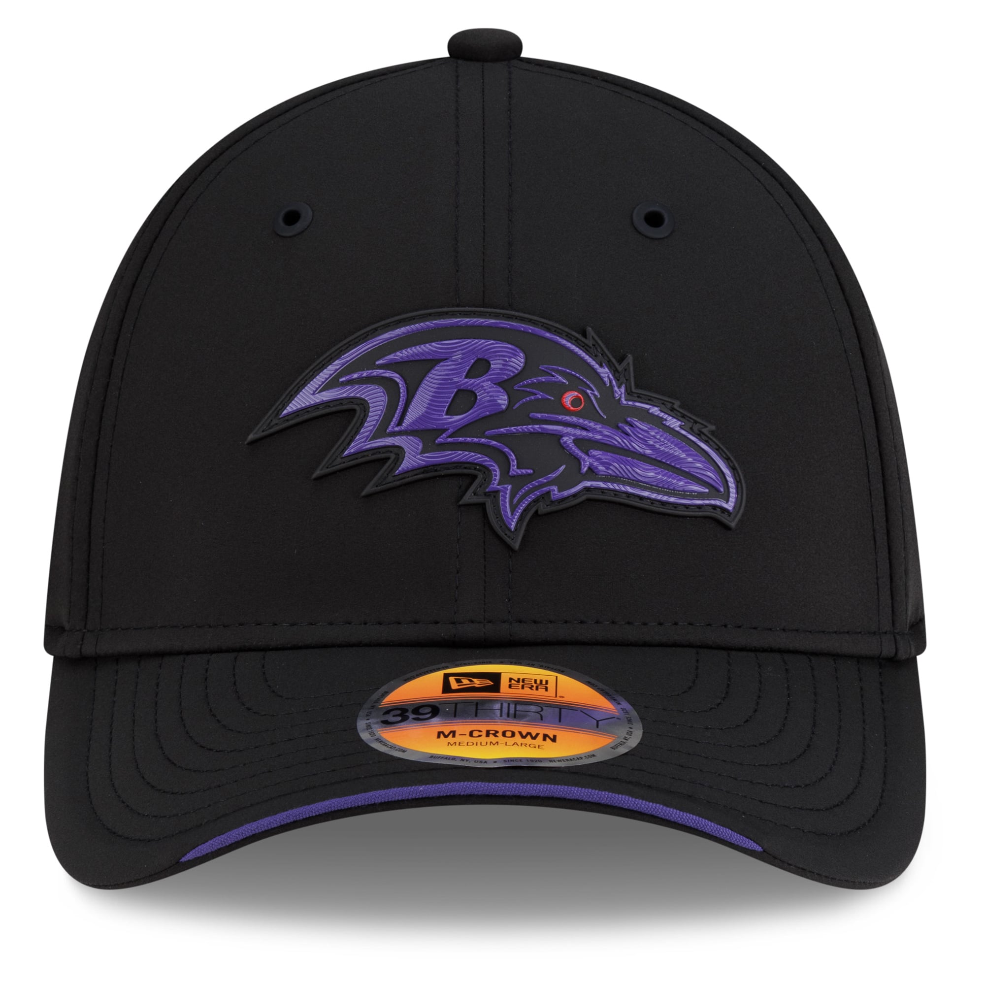 Casquette New Era noire Baltimore Ravens 2026 Sideline 39THIRTY M-Crown Flex pour homme