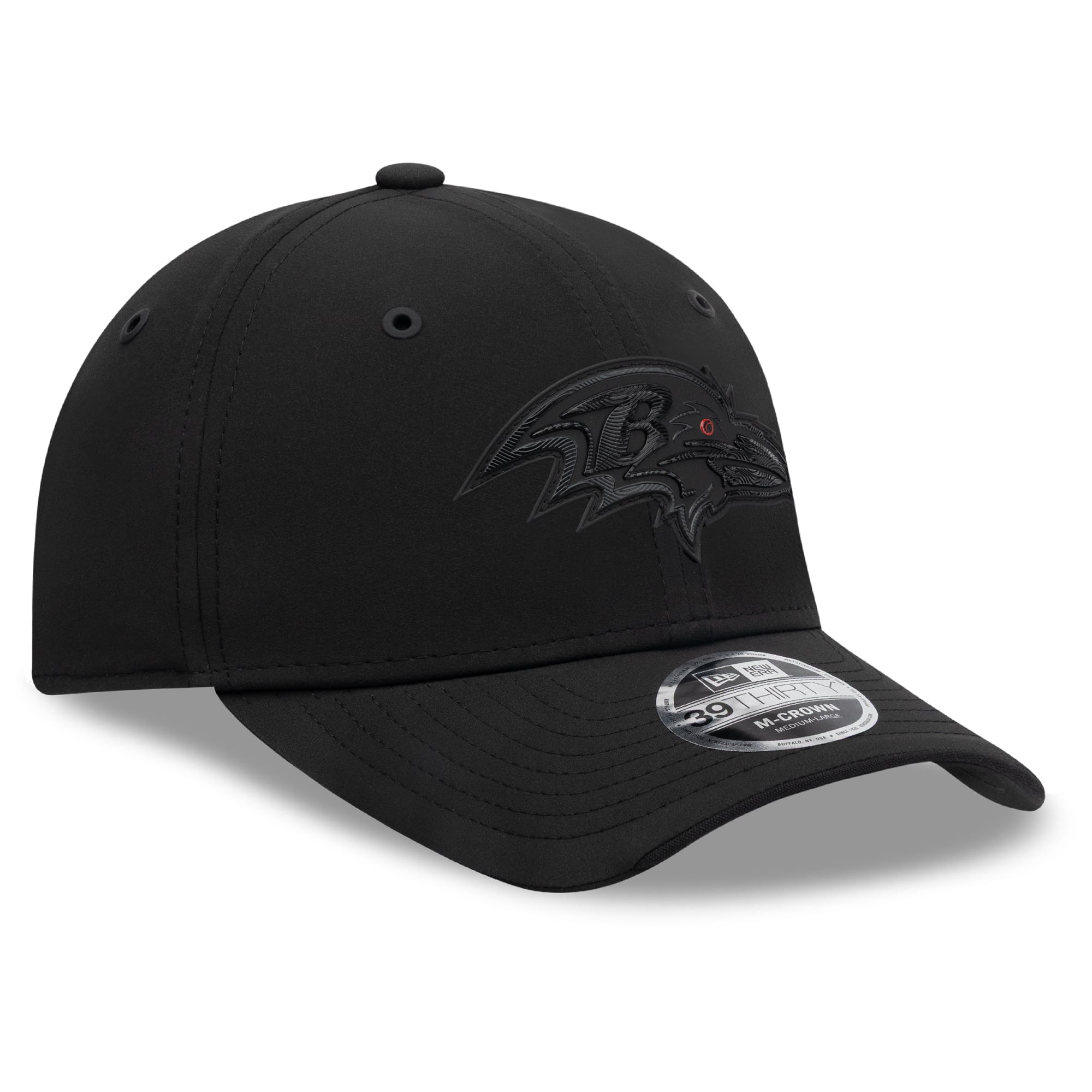 Casquette extensible New Era noire Baltimore Ravens 2026 Sideline 39THIRTY M-Crown pour homme