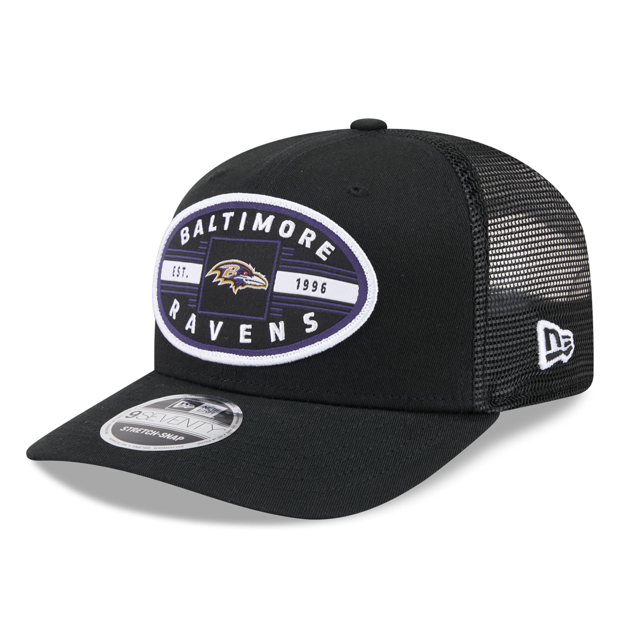 Casquette trucker New Era noire Baltimore Ravens Collegiate 9SEVENTY pour homme