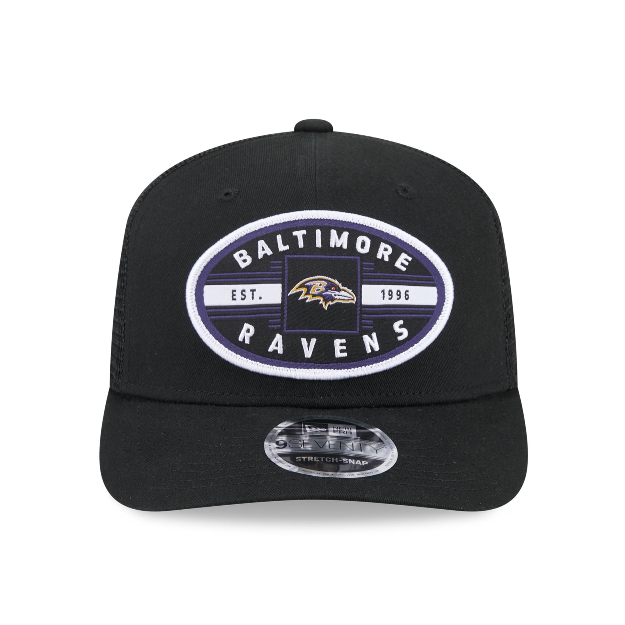 Casquette trucker New Era noire Baltimore Ravens Collegiate 9SEVENTY pour homme