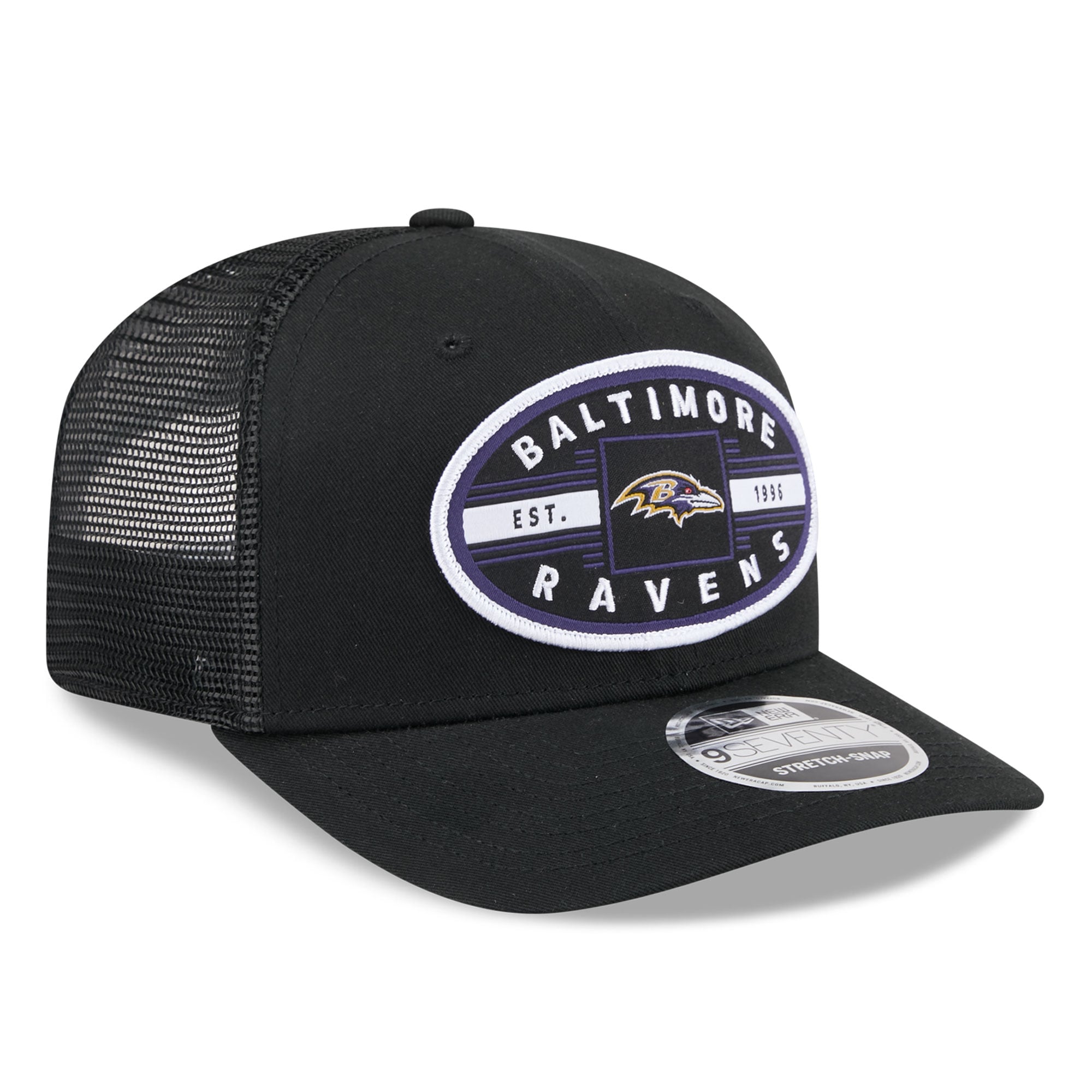 Casquette trucker New Era noire Baltimore Ravens Collegiate 9SEVENTY pour homme