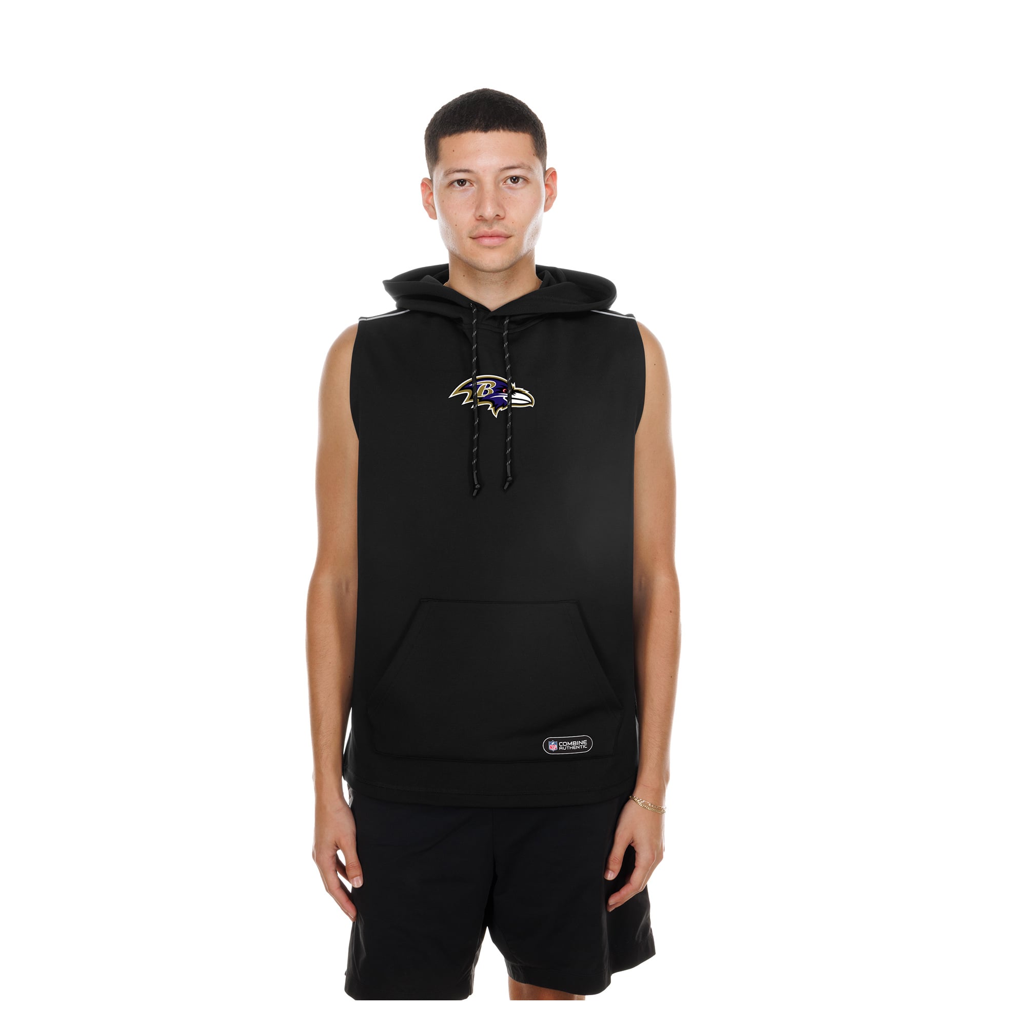 Sweat à capuche sans manches New Era noir Baltimore Ravens Combine Authentic pour homme