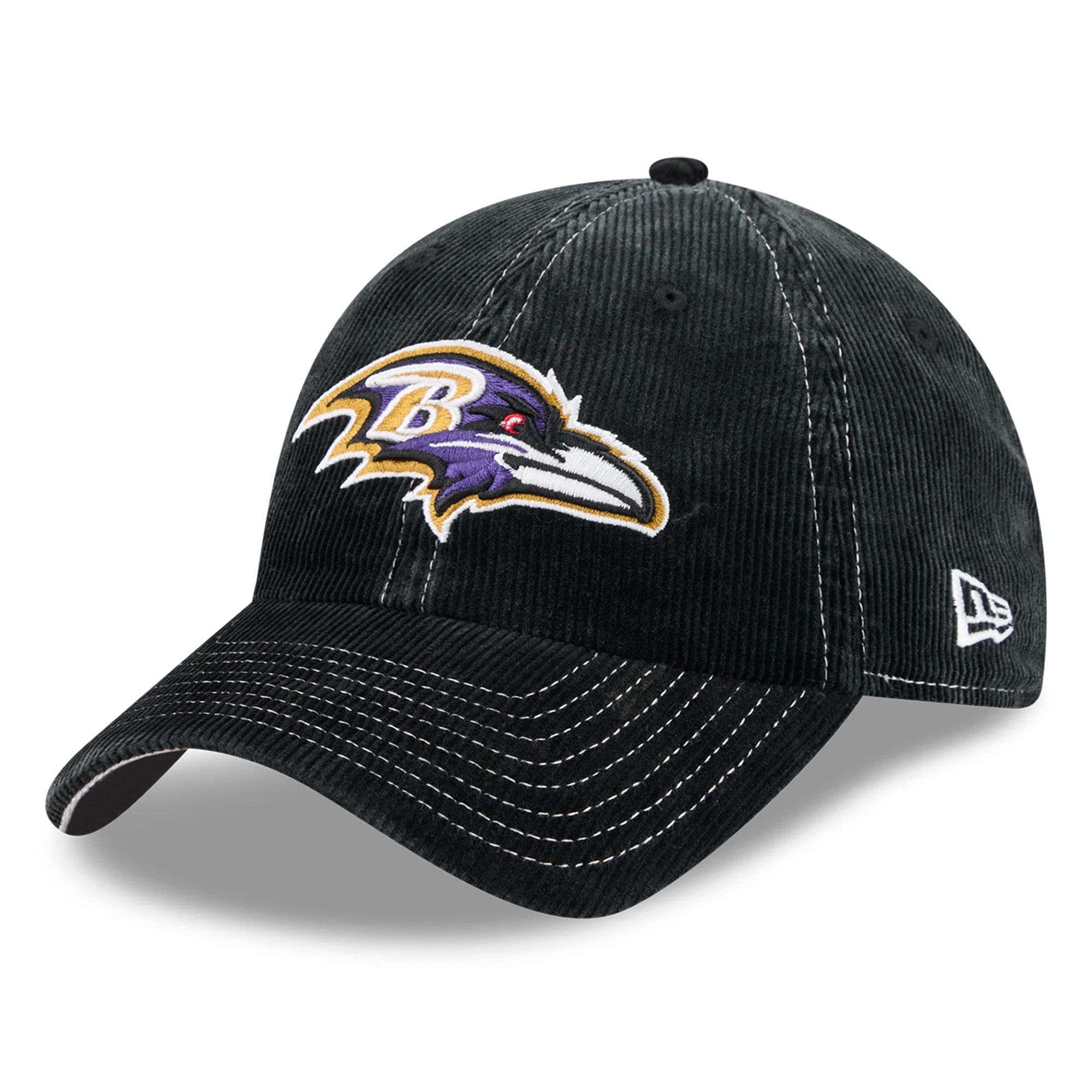 Casquette New Era noire pour homme, modèle Baltimore Ravens, en velours côtelé, style classique décontracté et ajustable