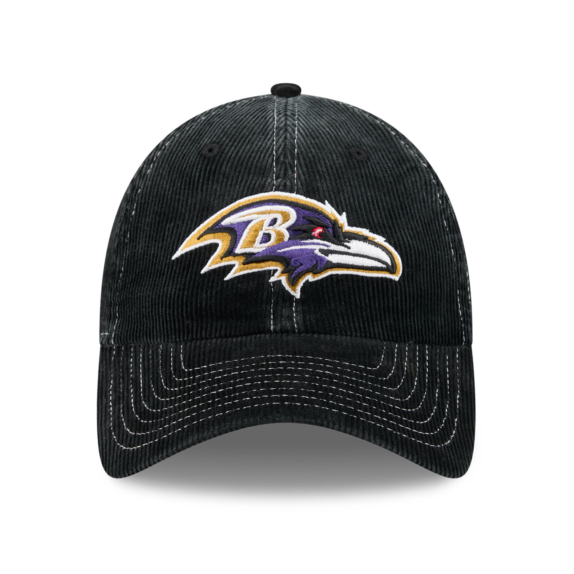 Casquette New Era noire pour homme, modèle Baltimore Ravens, en velours côtelé, style classique décontracté et ajustable