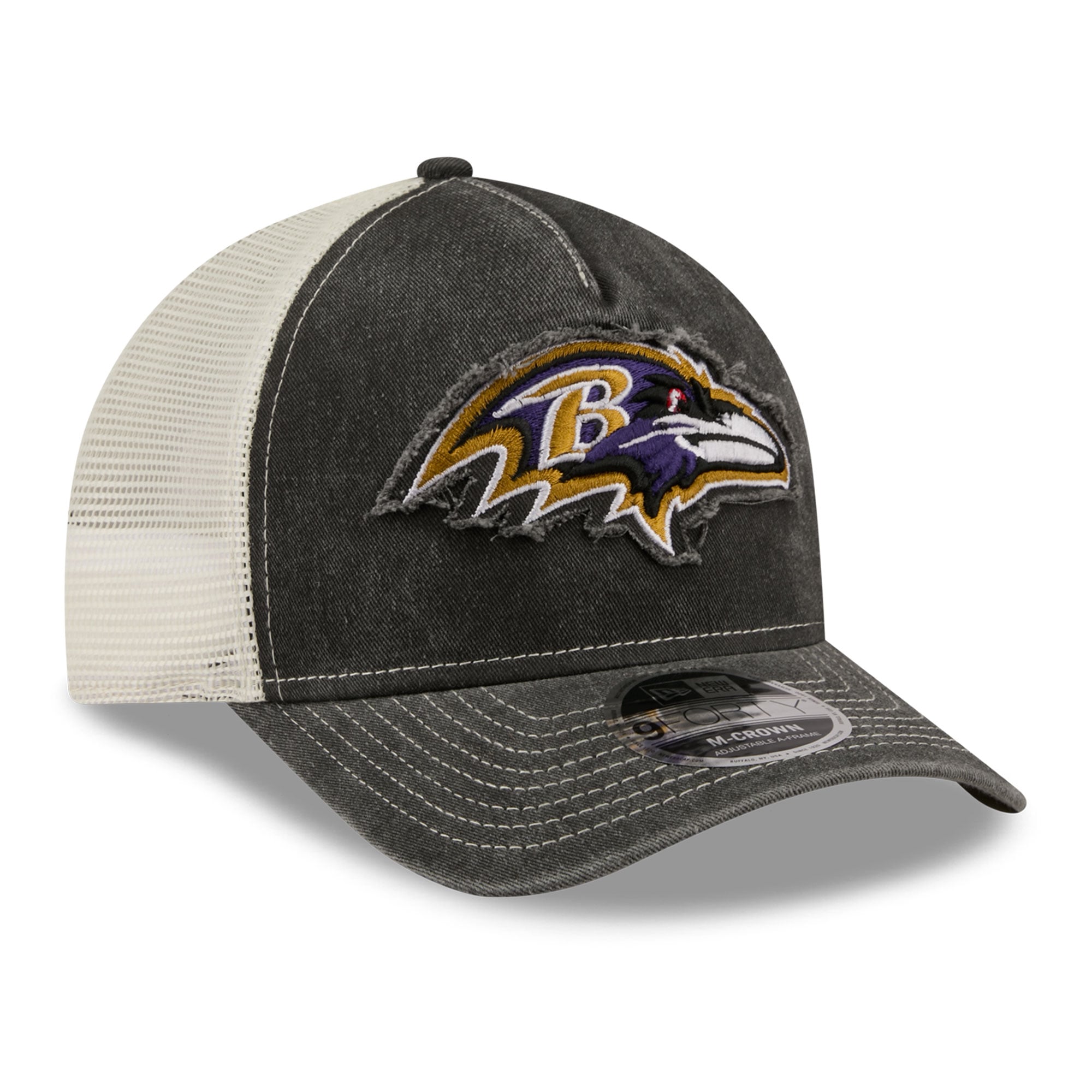 Casquette trucker ajustable New Era noire Baltimore Ravens 9FORTY pour homme