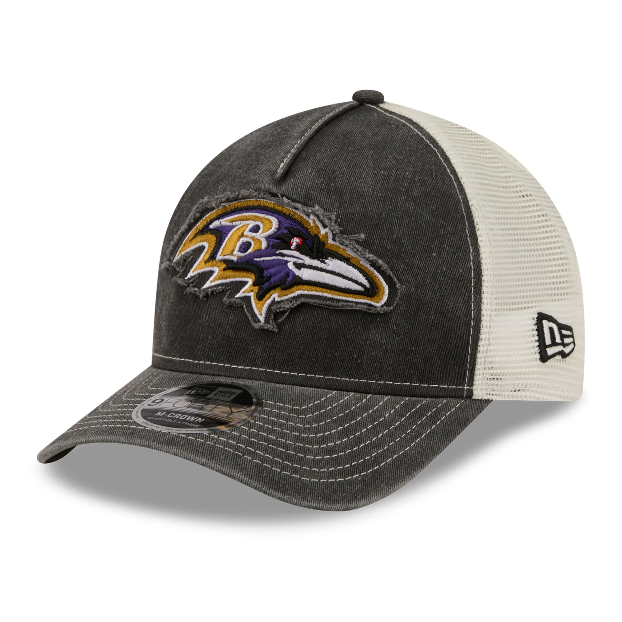 Casquette trucker ajustable New Era noire Baltimore Ravens 9FORTY pour homme