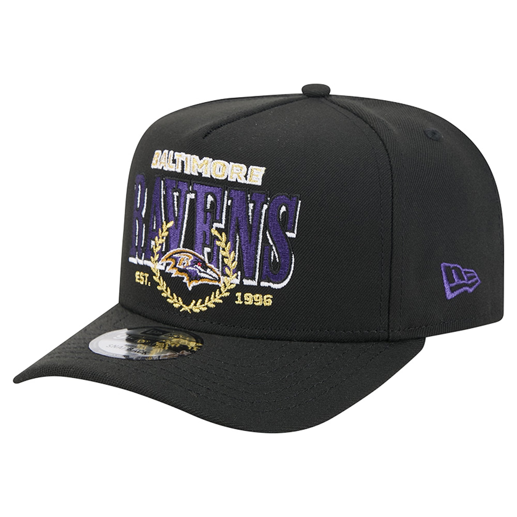 Casquette snapback New Era 9FIFTY Laurel A-Frame pour homme, noire, Baltimore Ravens