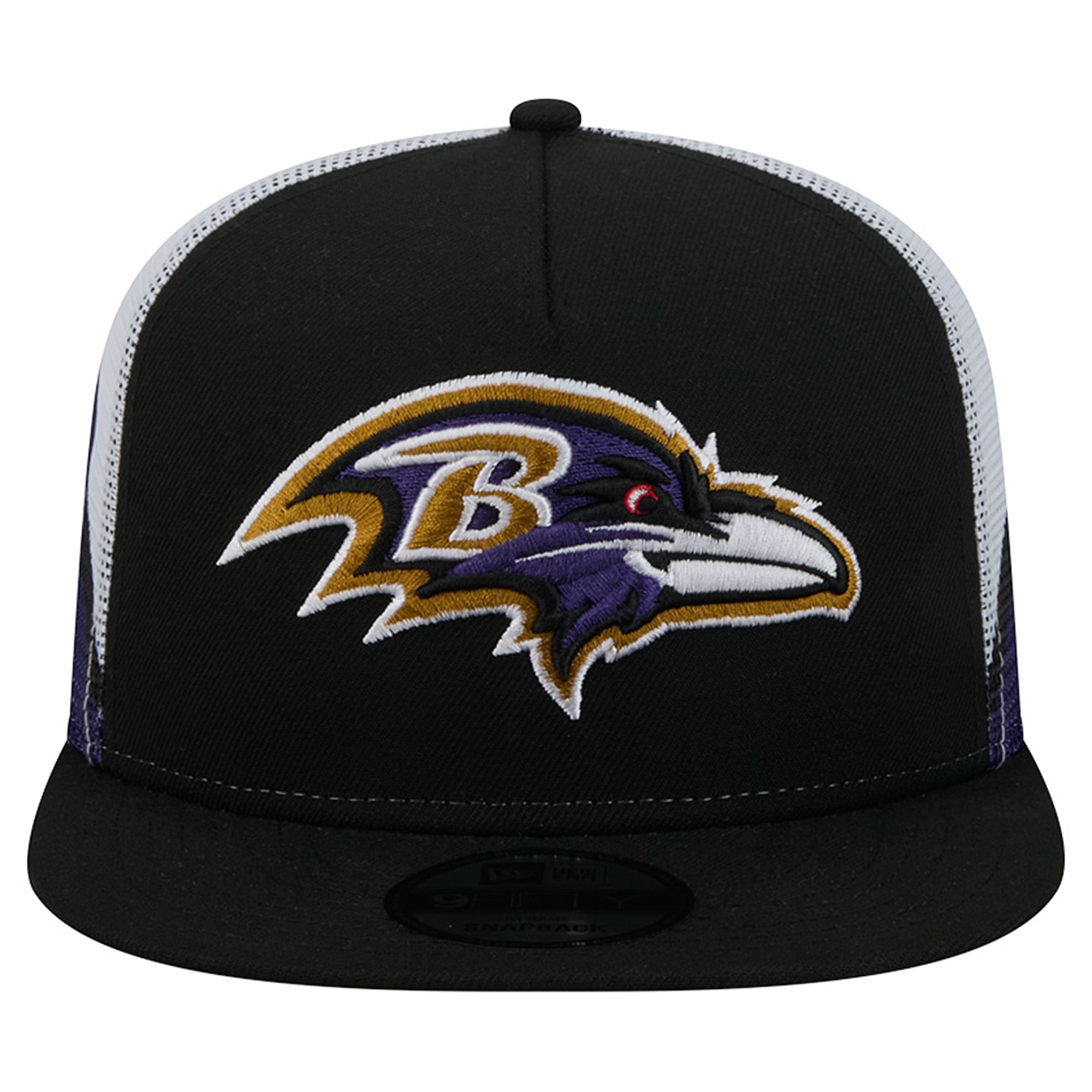 Casquette trucker New Era 9FIFTY Snapback noire et violette Baltimore Ravens pour homme