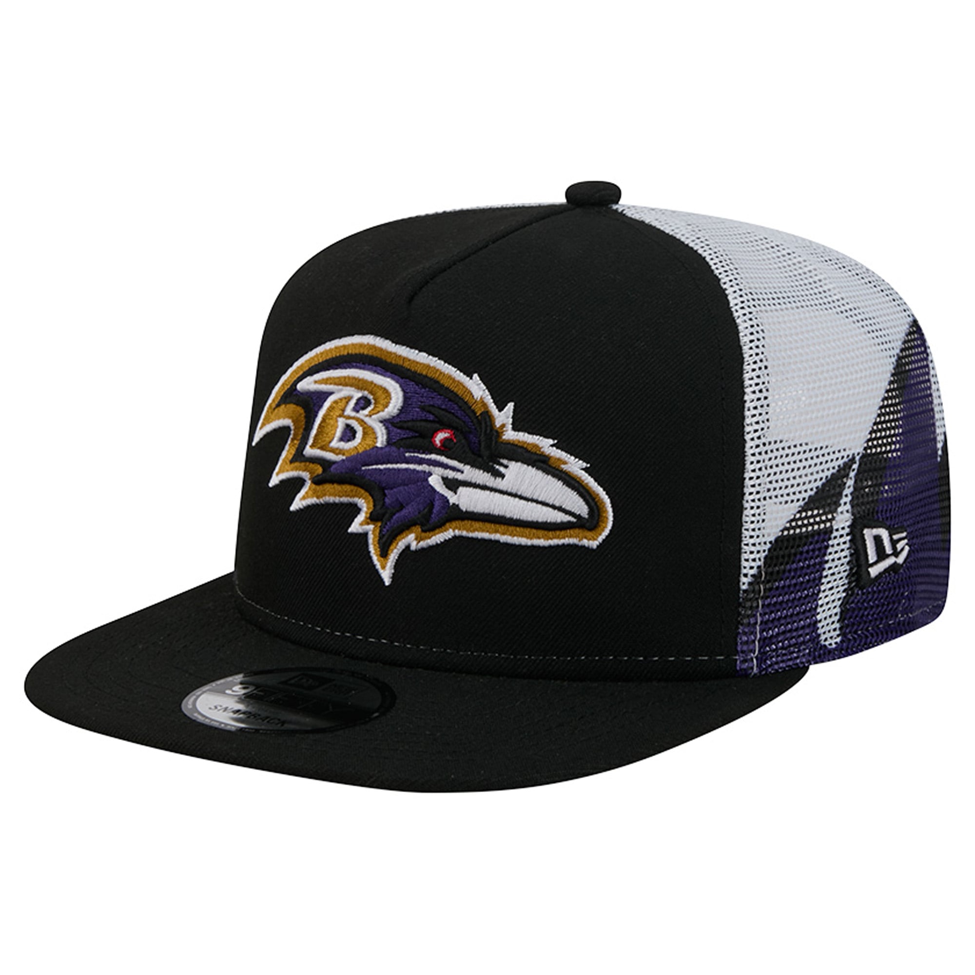 Casquette trucker New Era 9FIFTY Snapback noire et violette Baltimore Ravens pour homme