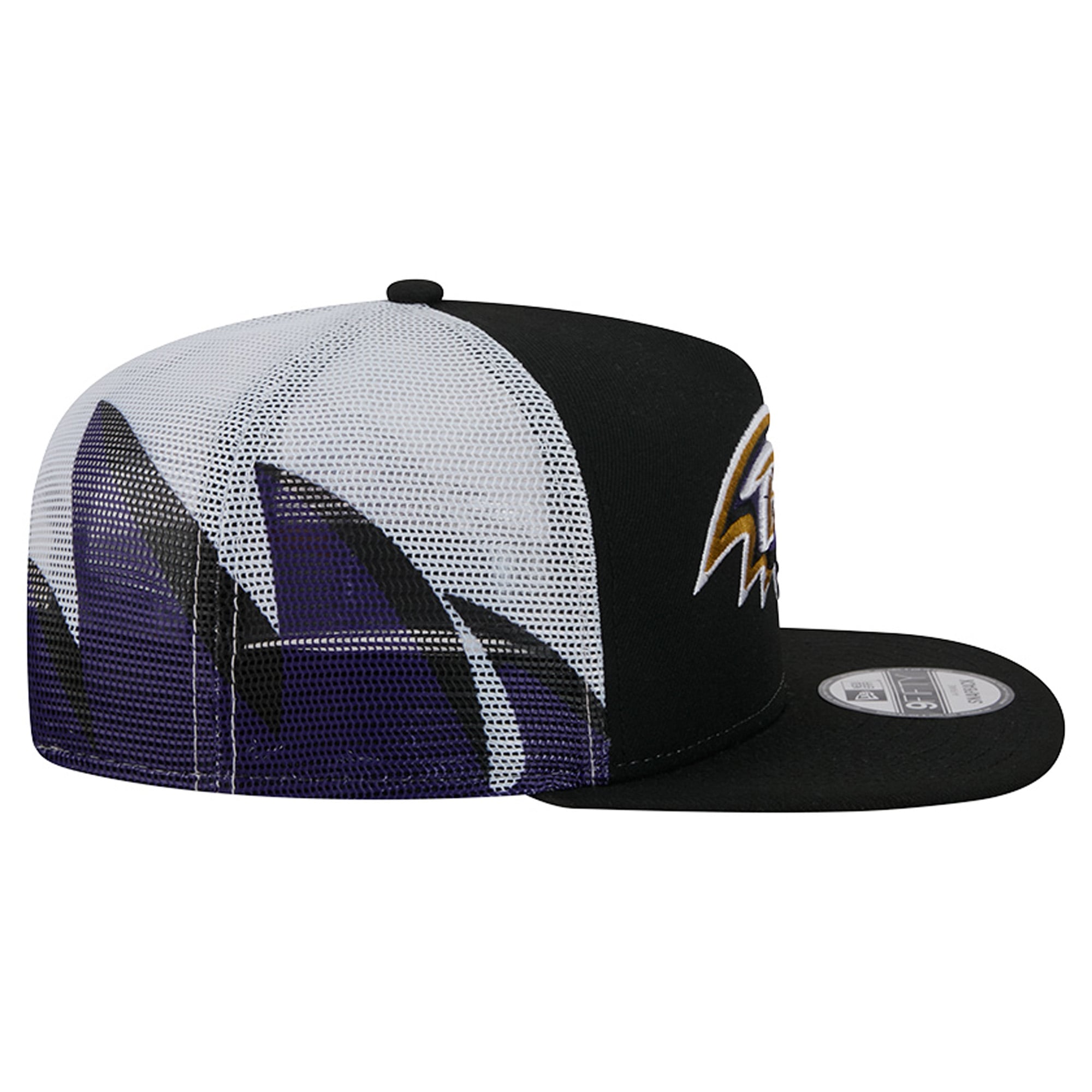 Casquette trucker New Era 9FIFTY Snapback noire et violette Baltimore Ravens pour homme