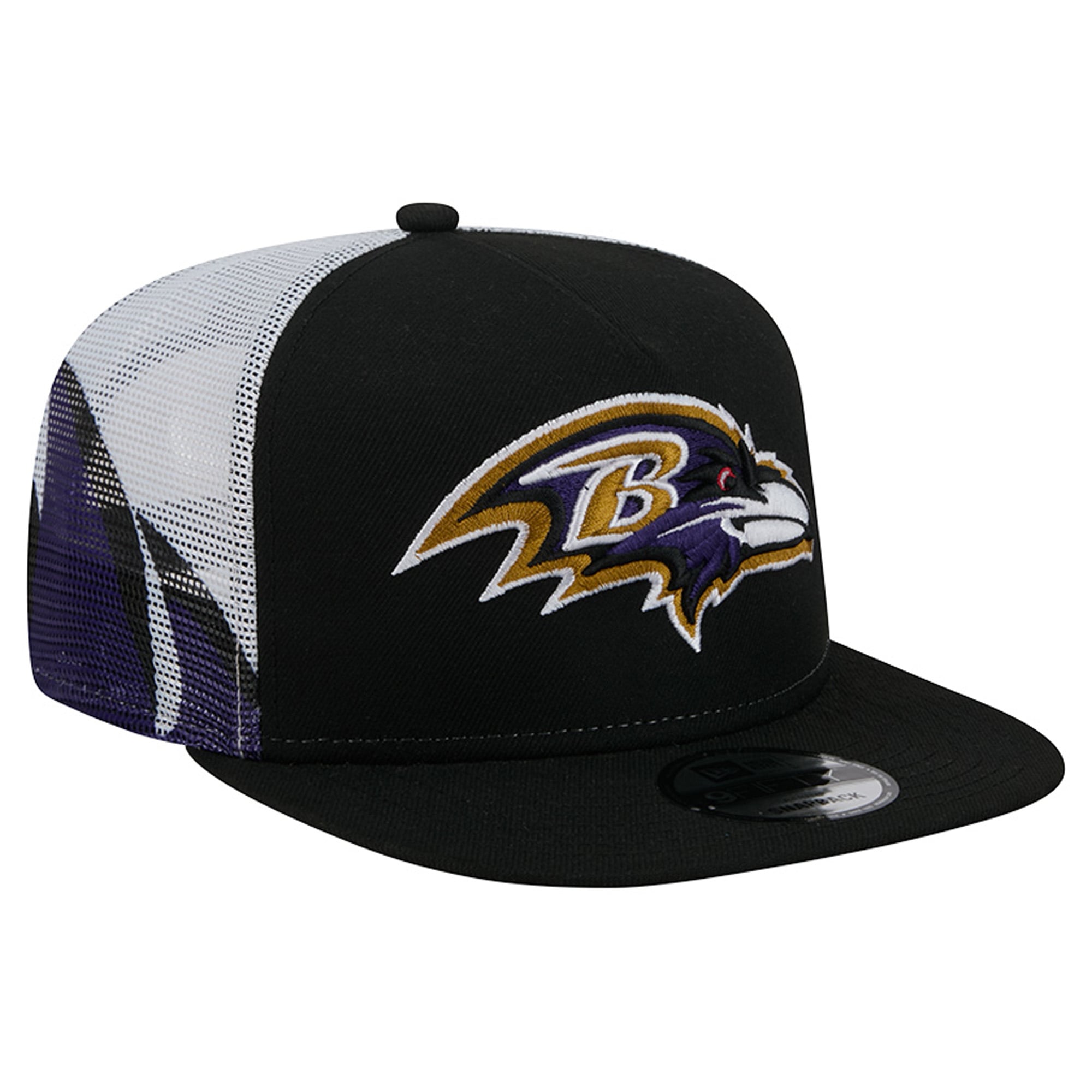 Casquette trucker New Era 9FIFTY Snapback noire et violette Baltimore Ravens pour homme
