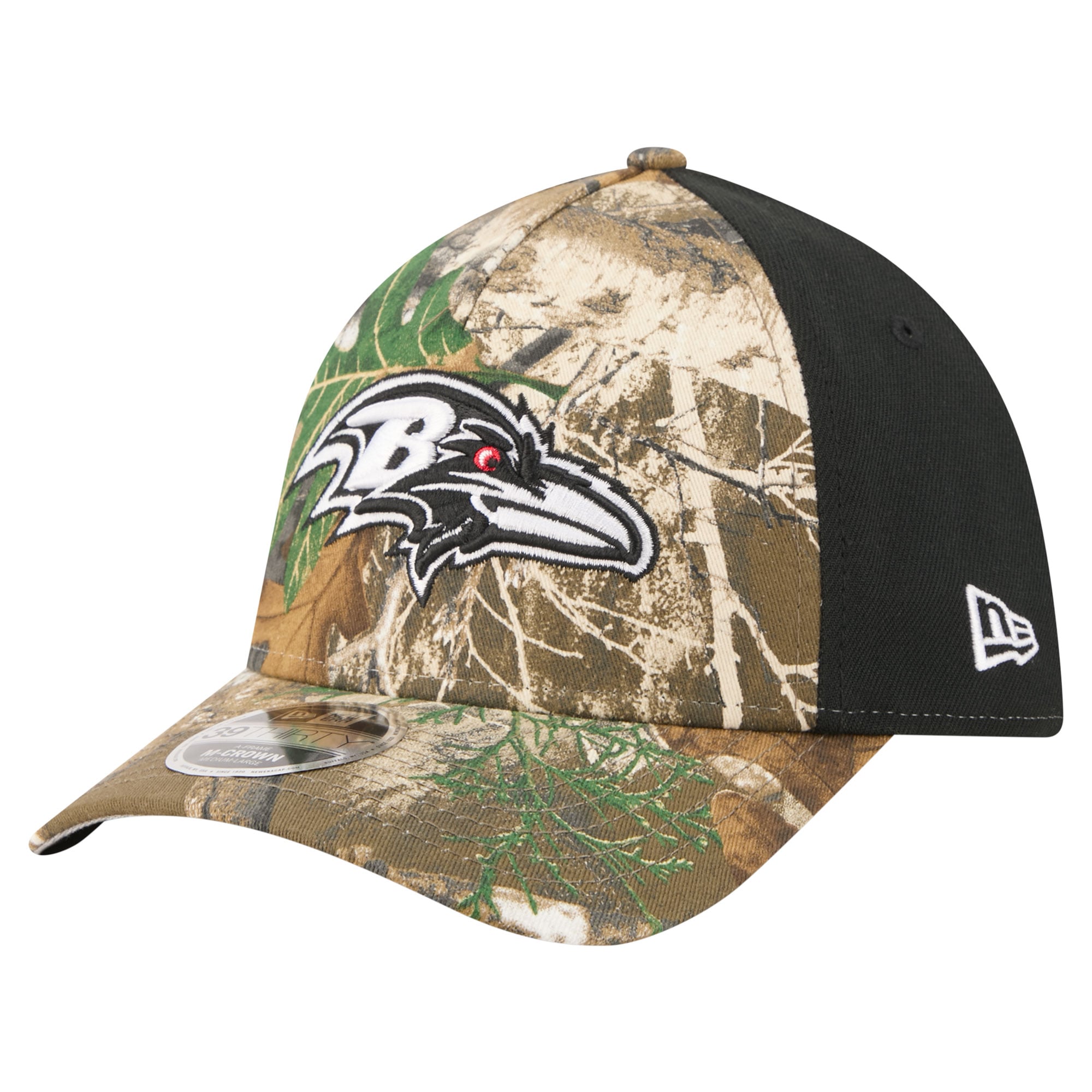 Men's New Era Camo/Black Baltimore Ravens Team Collection RealTree 39THIRTY M-Crown A-Frame Flex Hat