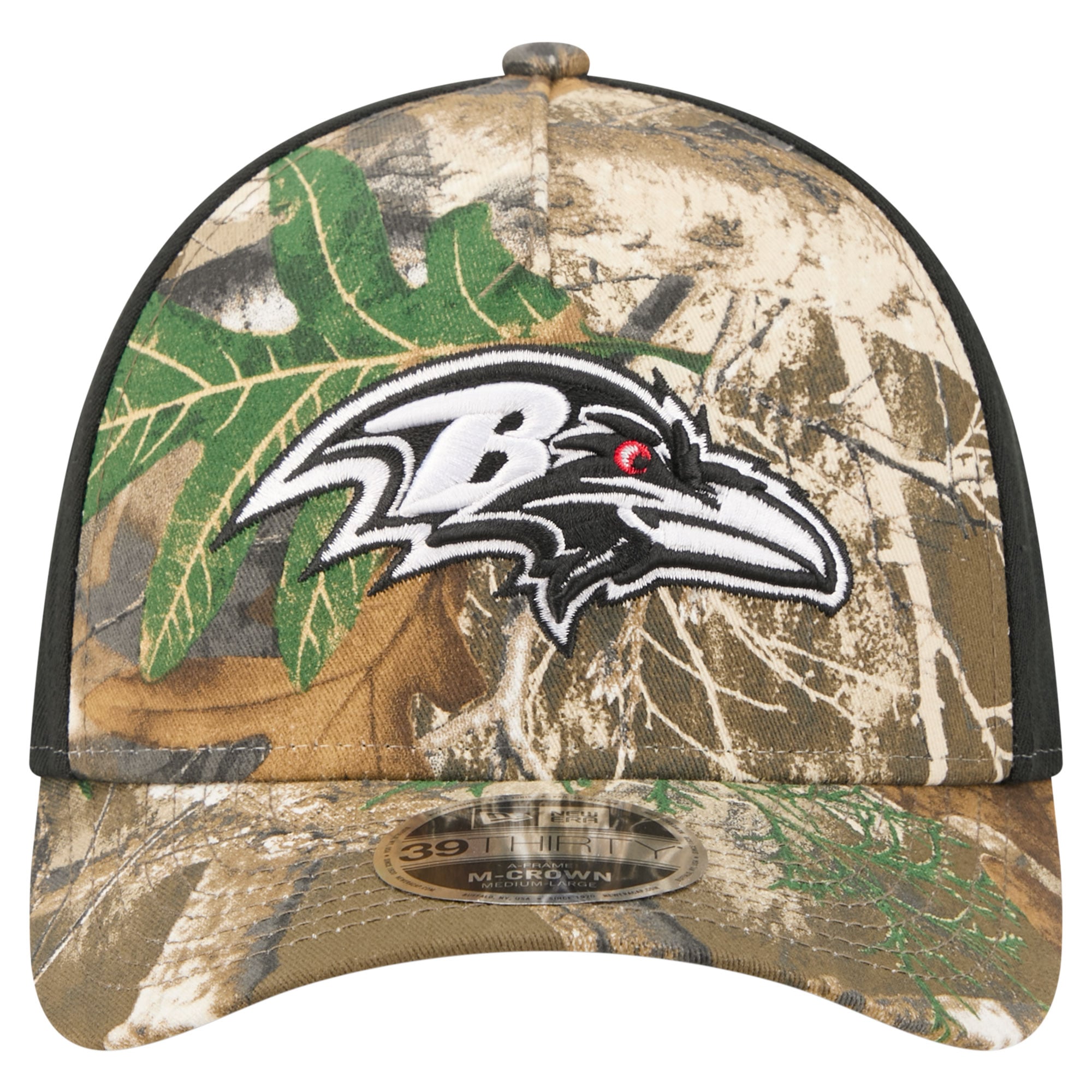 Men's New Era Camo/Black Baltimore Ravens Team Collection RealTree 39THIRTY M-Crown A-Frame Flex Hat