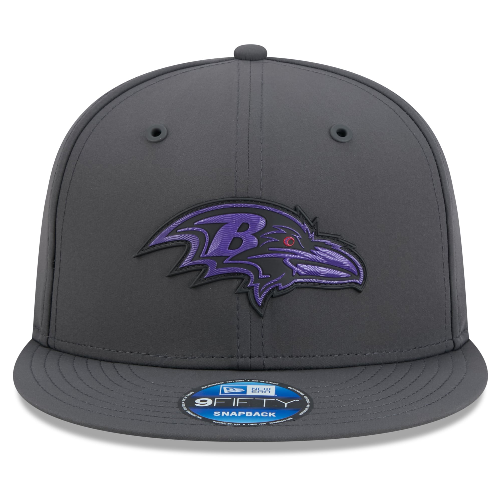 Casquette snapback New Era 9FIFTY pour homme, couleur anthracite, Baltimore Ravens 2026, idéale pour les temps froids.