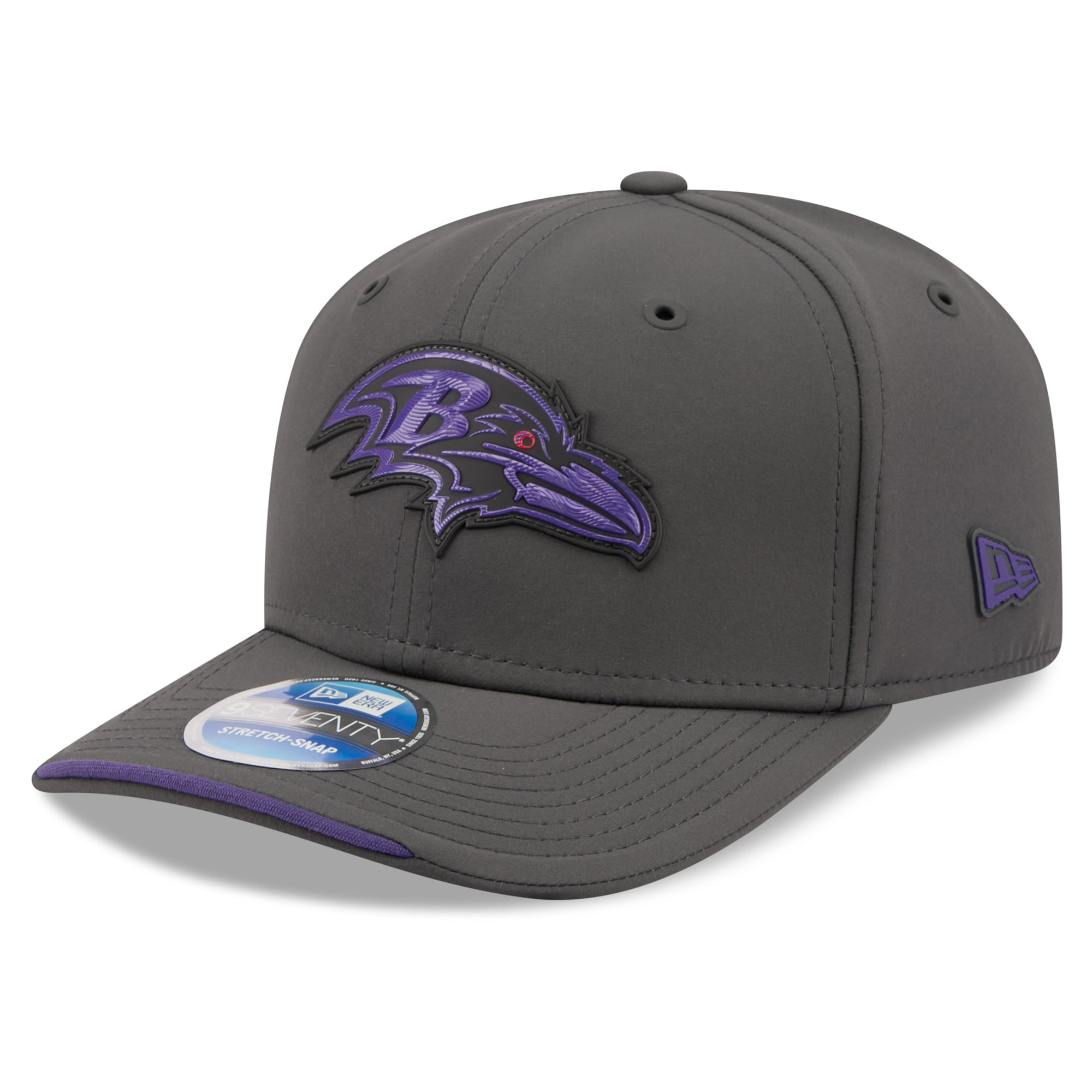 Casquette ajustable New Era anthracite Baltimore Ravens 2026 Sideline pour temps froid 9SEVENTY