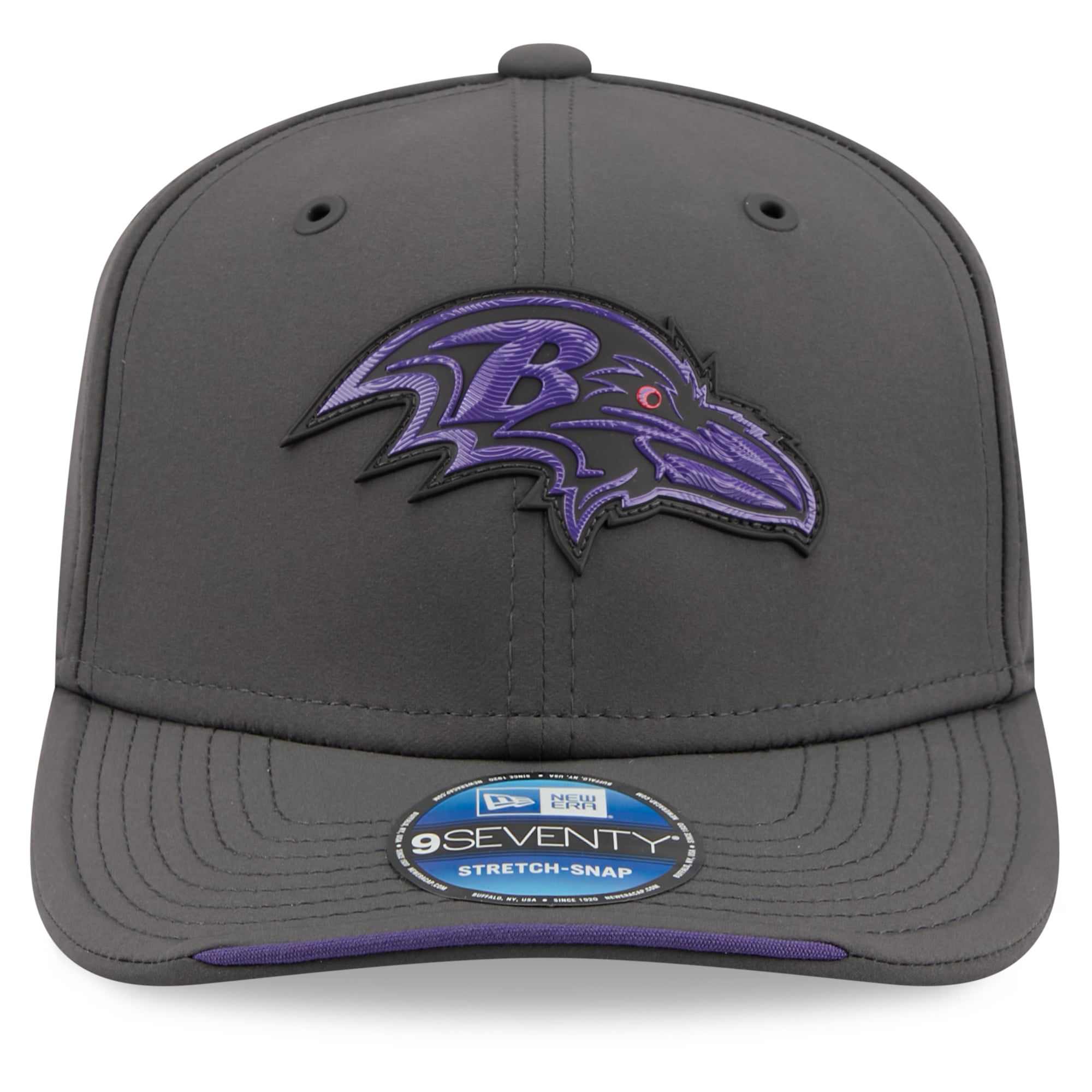 Casquette ajustable New Era anthracite Baltimore Ravens 2026 Sideline pour temps froid 9SEVENTY