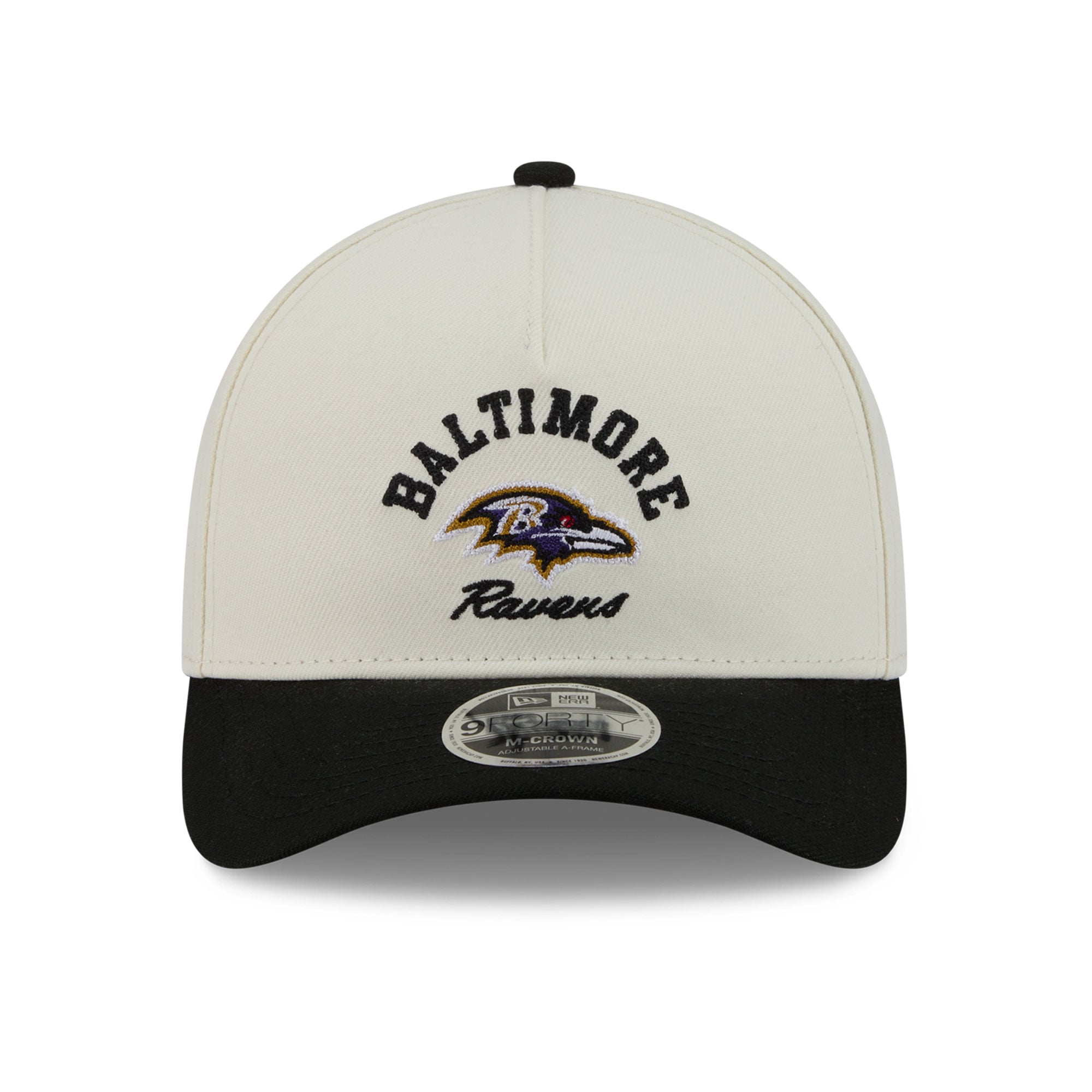 Casquette ajustable New Era crème/noire Baltimore Ravens Arch 9FORTY A-Frame M-Crown pour homme