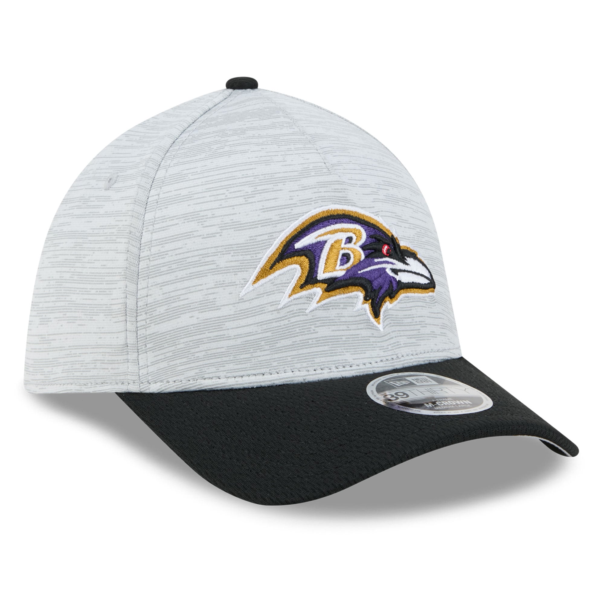 Casquette New Era Flex grise et noire Baltimore Ravens Tech M-Crown A-Frame 39THIRTY pour homme