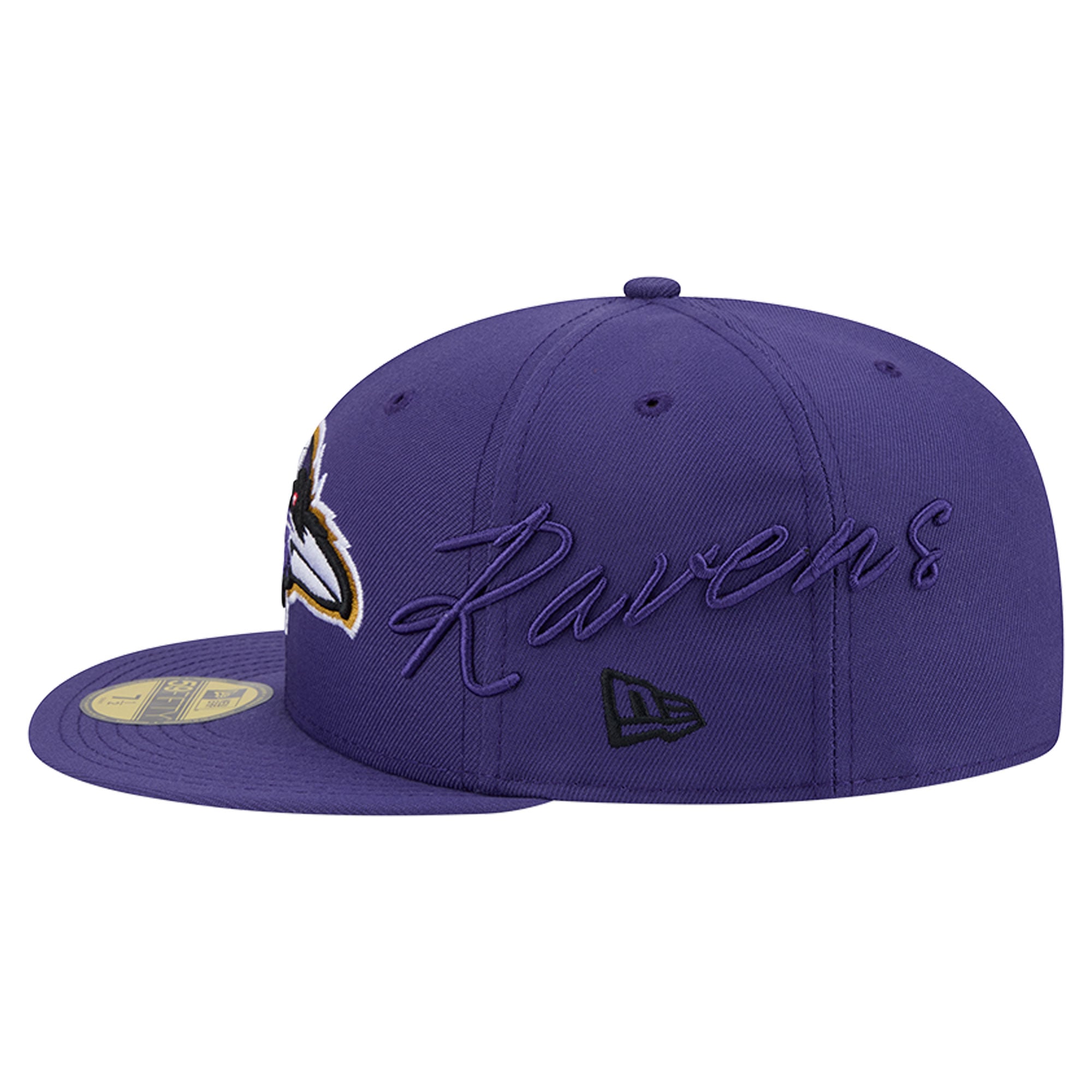 Men's New Era Purple Baltimore Ravens Side Script 59FIFTY Fitted Hat