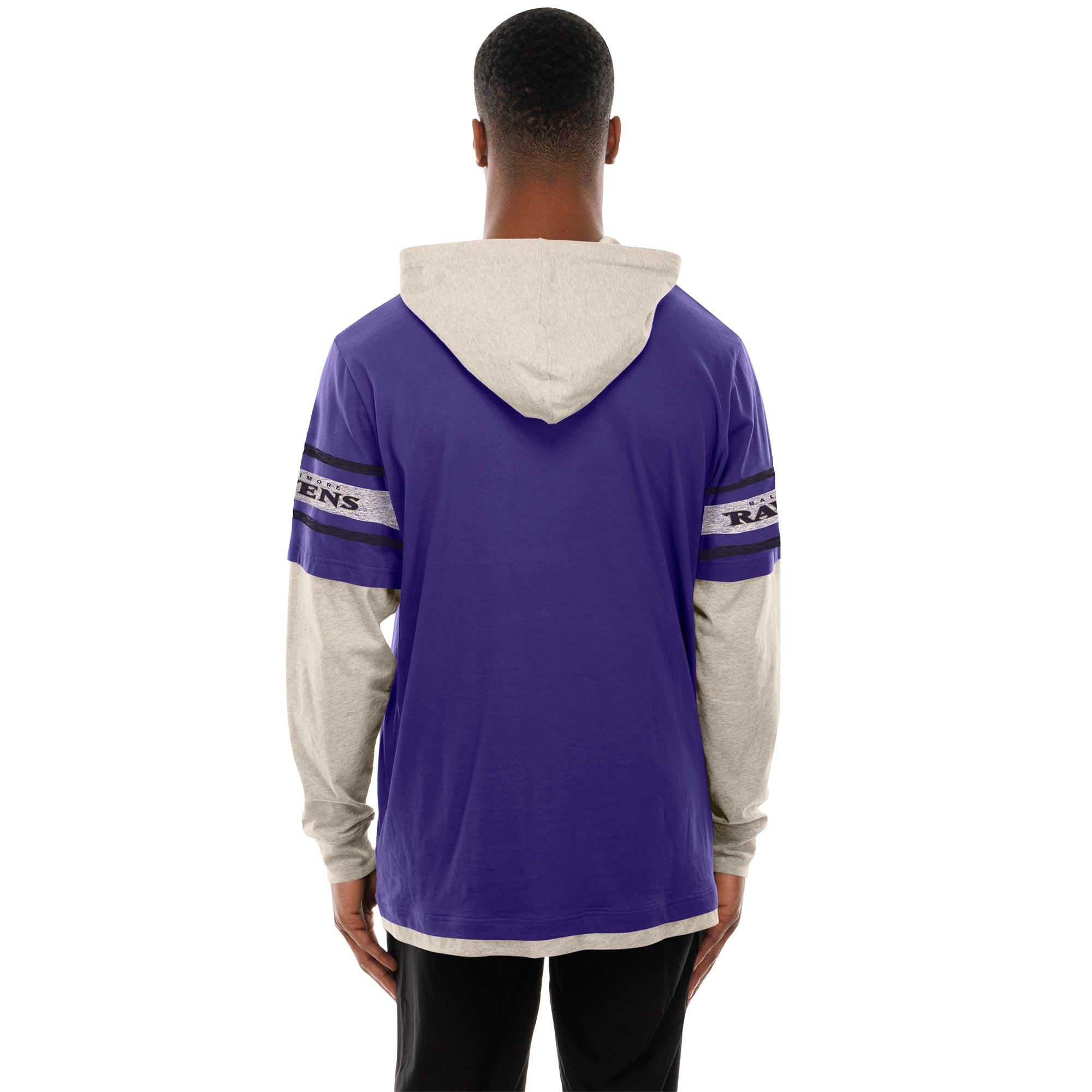 Men's New Era Purple Baltimore Ravens Twofer Layered Long Sleeve Hooded T-Shirt