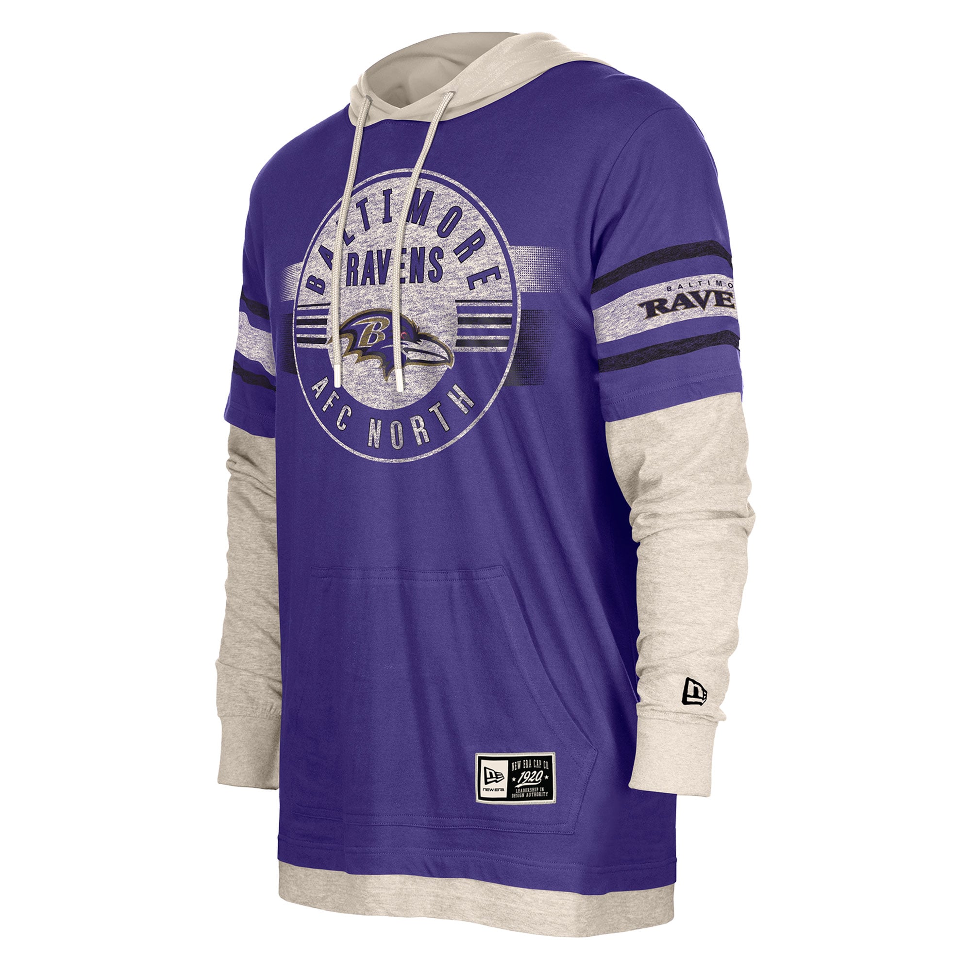 Men's New Era Purple Baltimore Ravens Twofer Layered Long Sleeve Hooded T-Shirt