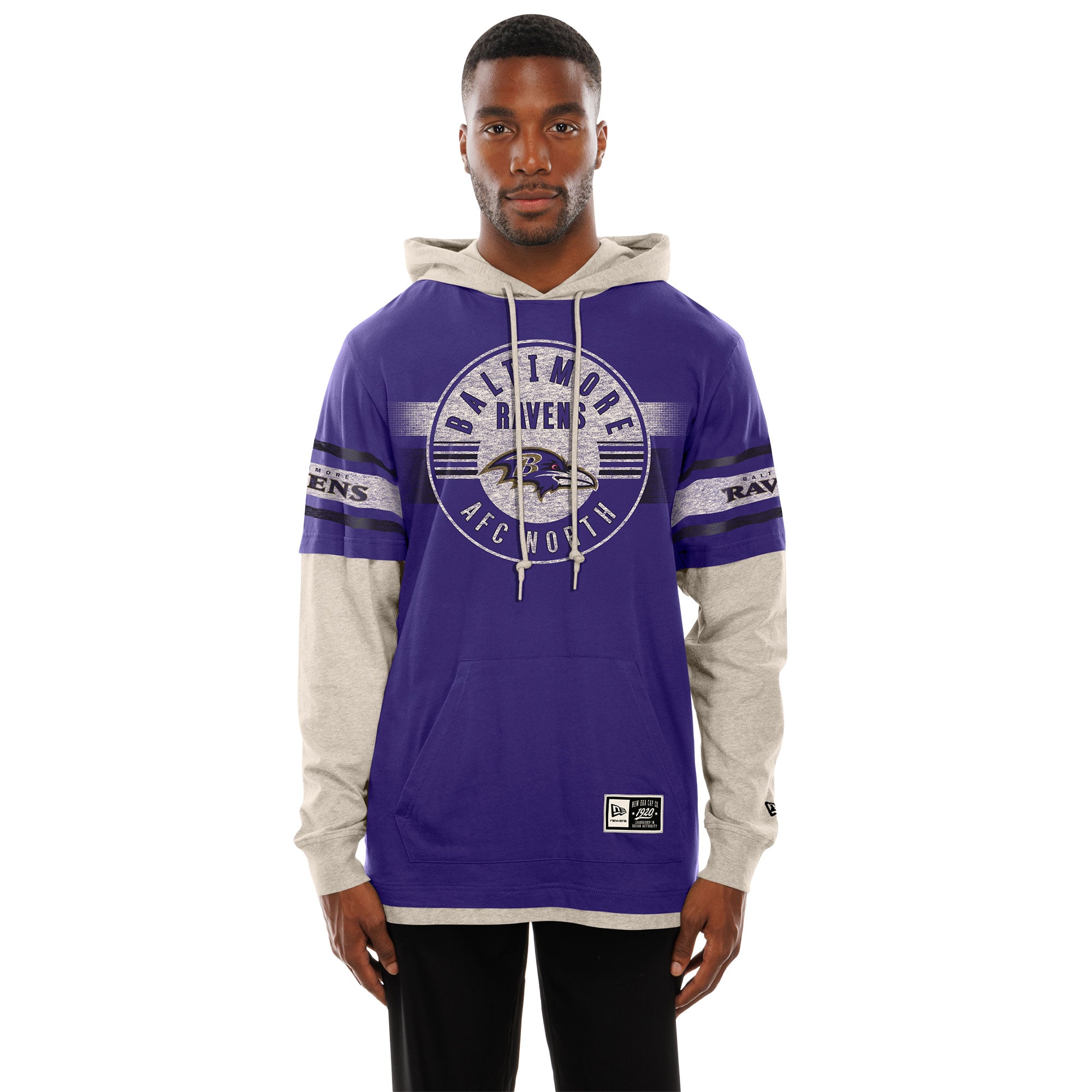Men's New Era  Purple Baltimore Ravens Twofer Layered Long Sleeve Hooded T-Shirt