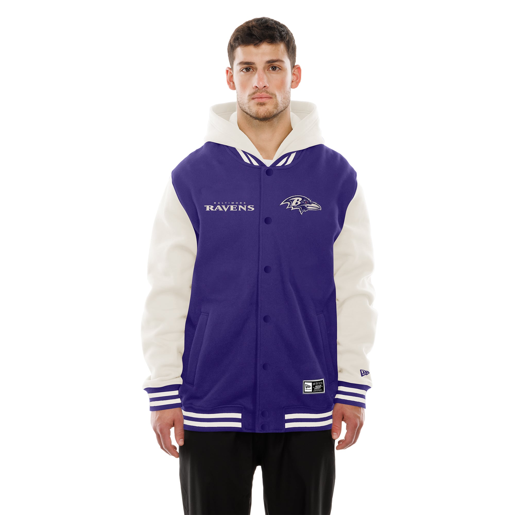 Veste polaire à capuche New Era violette/crème Baltimore Ravens pour homme