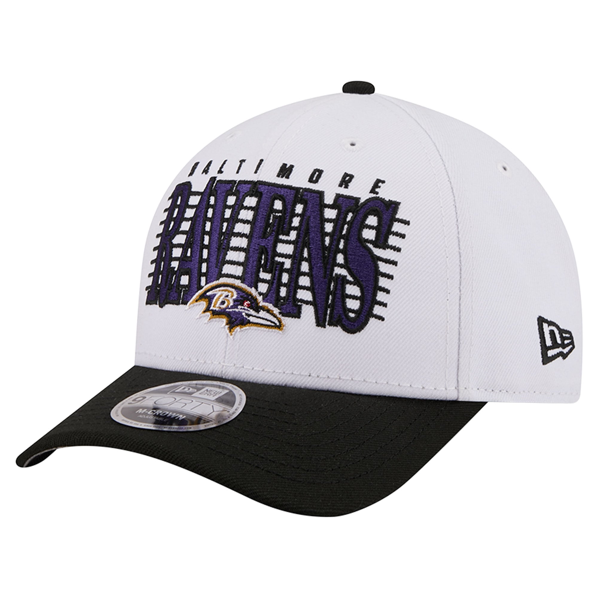 Casquette ajustable New Era blanche et noire Baltimore Ravens Loyal 9FORTY M-Crown pour homme