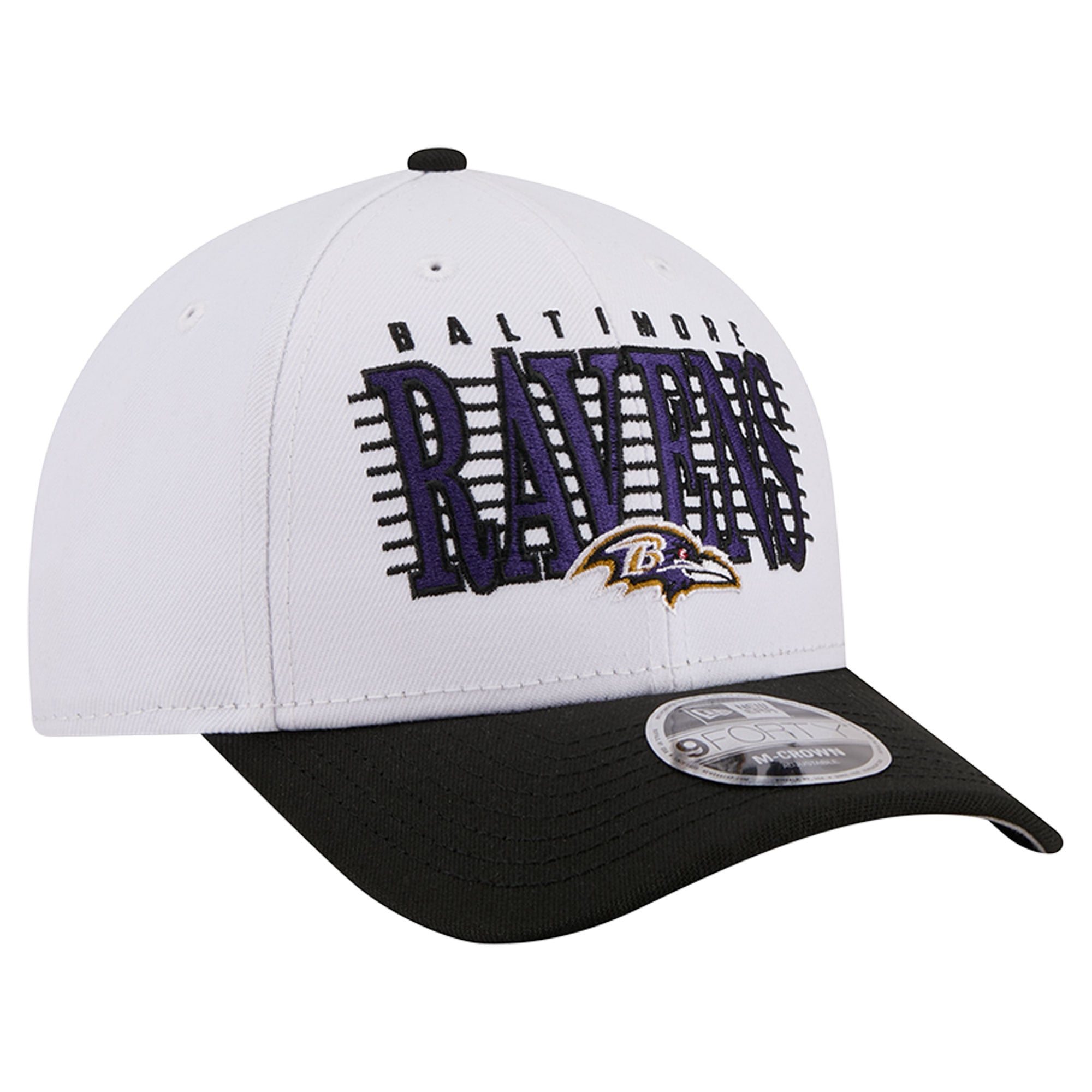Casquette ajustable New Era blanche et noire Baltimore Ravens Loyal 9FORTY M-Crown pour homme