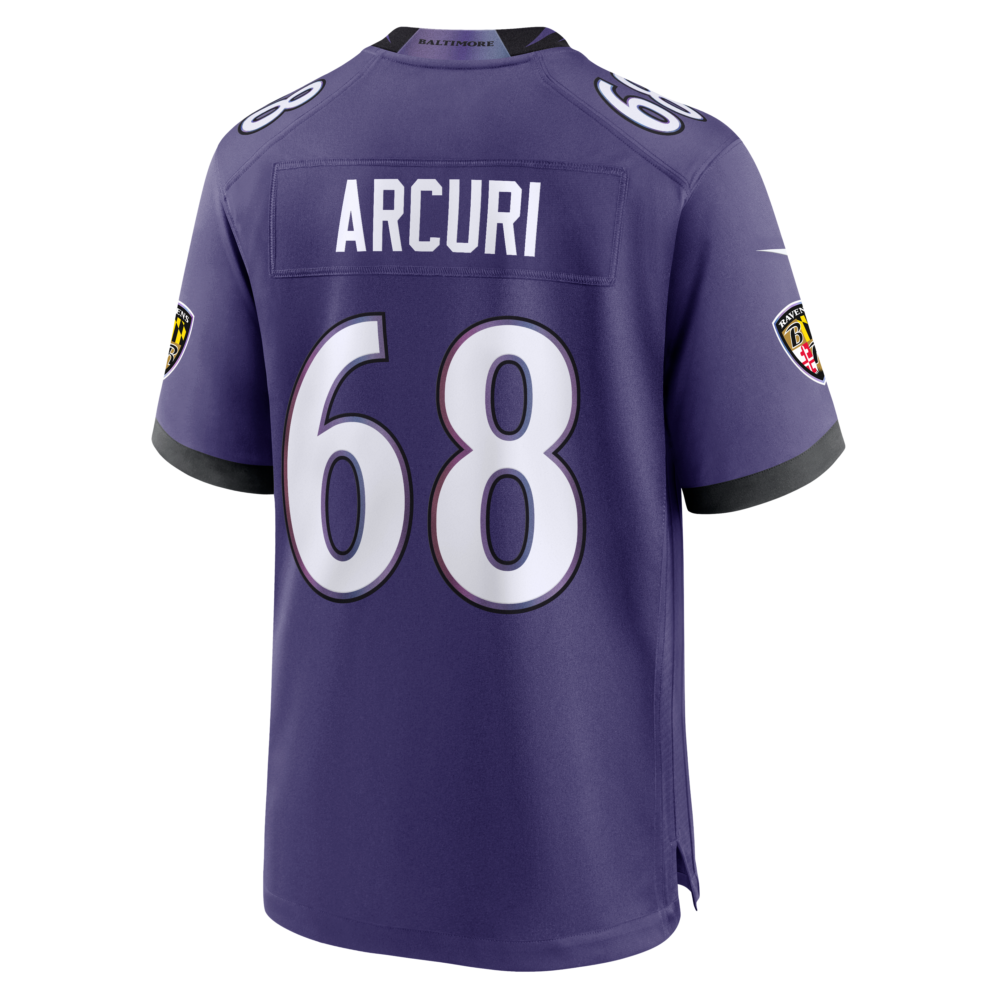 Maillot de match Nike AJ Arcuri violet des Ravens Baltimore pour homme
