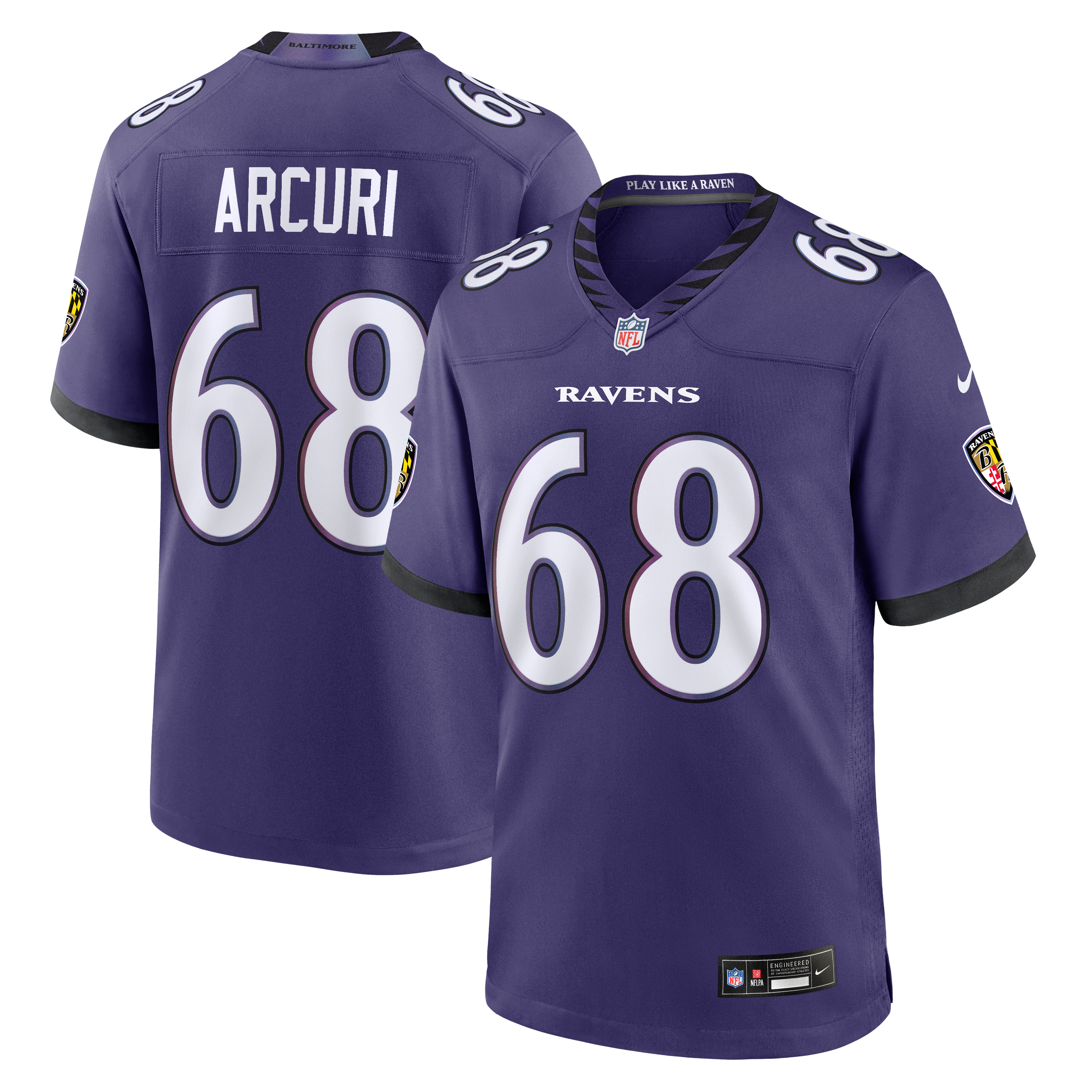 Maillot de match Nike AJ Arcuri violet des Ravens Baltimore pour homme